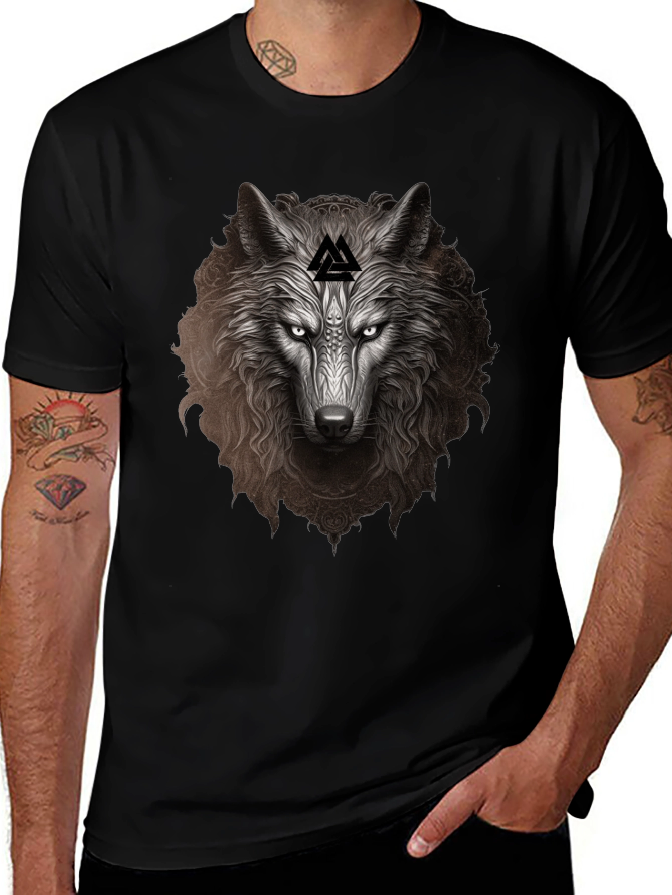 Wolf Head Graphic Tee - Viking Valhalla Design