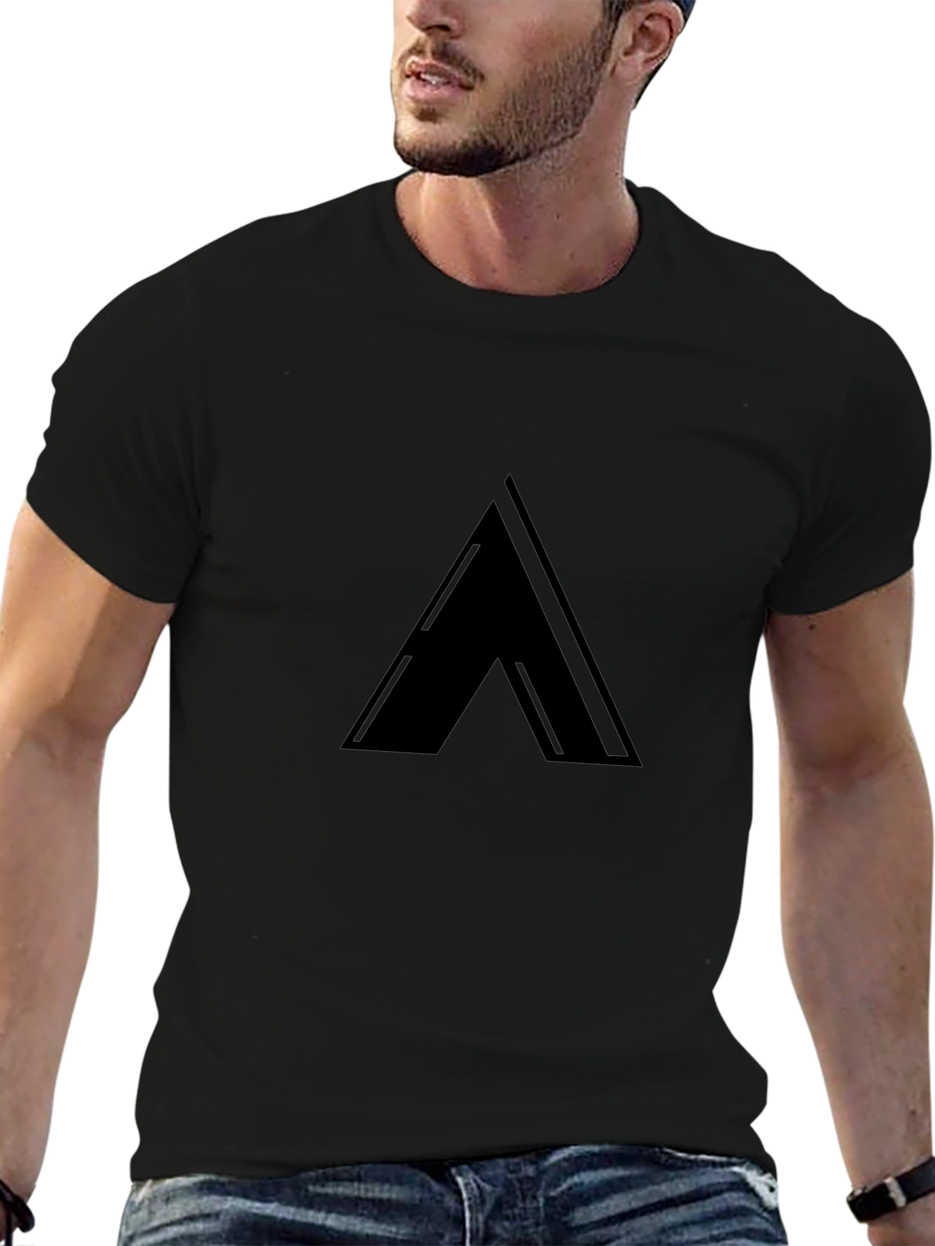 Sleek Black T-Shirt with Minimalist Triangle Design
