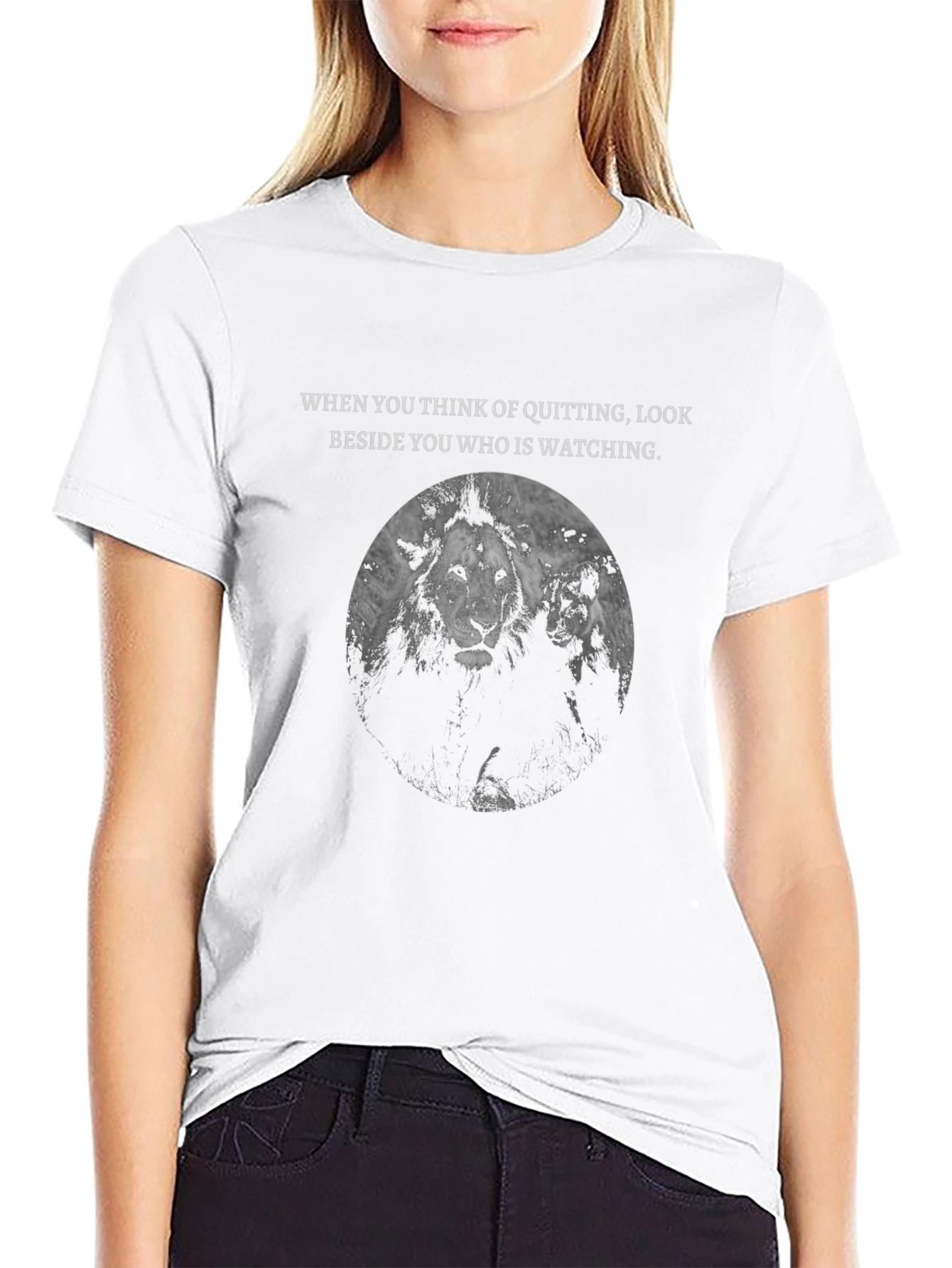 Motivational Lion Graphic Tee - Never Quit T-Shirt