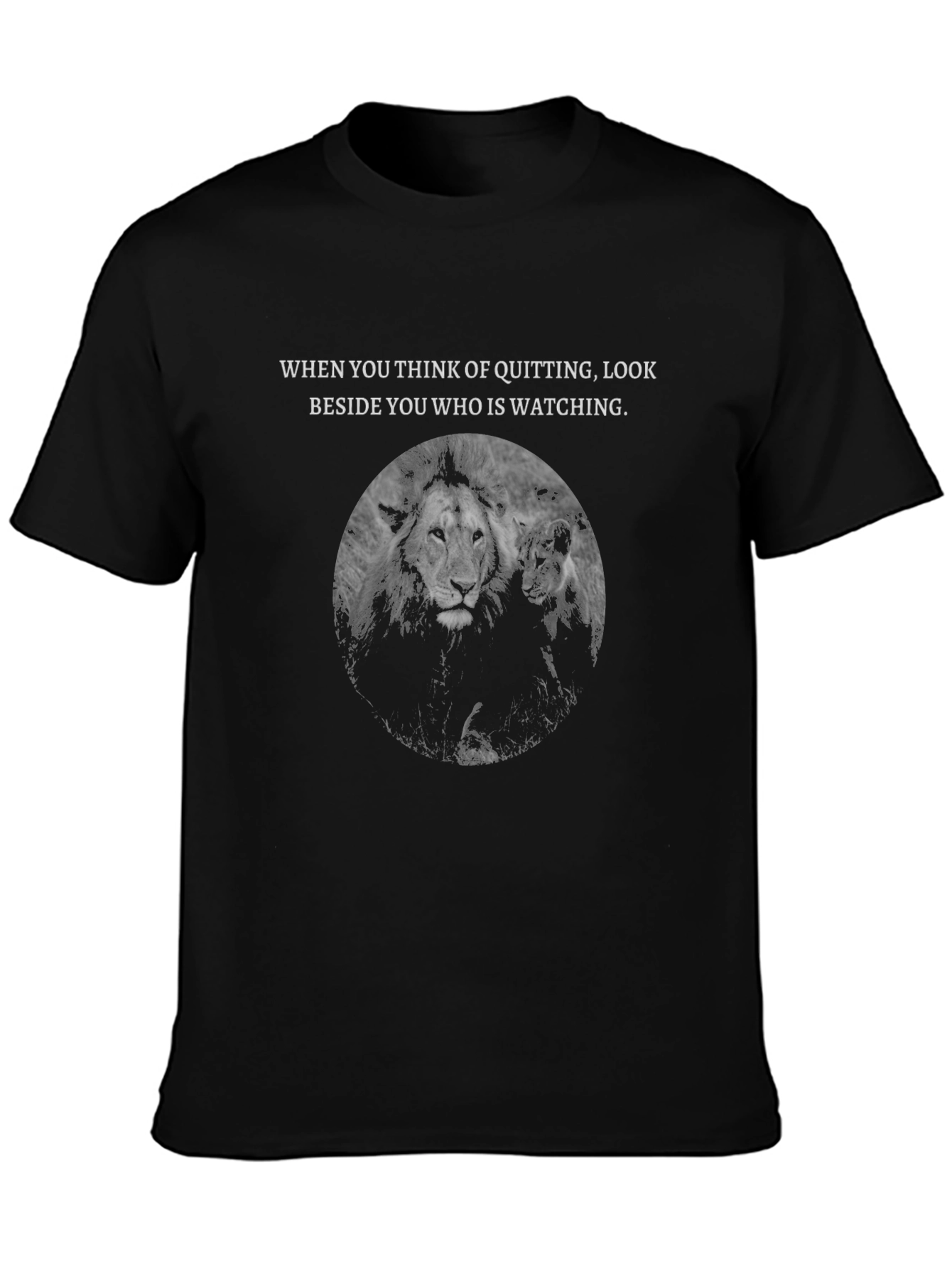 Motivational Lion Graphic Tee - Never Quit T-Shirt