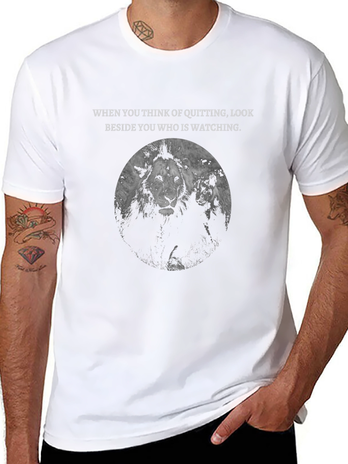 Motivational Lion Graphic Tee - Never Quit T-Shirt