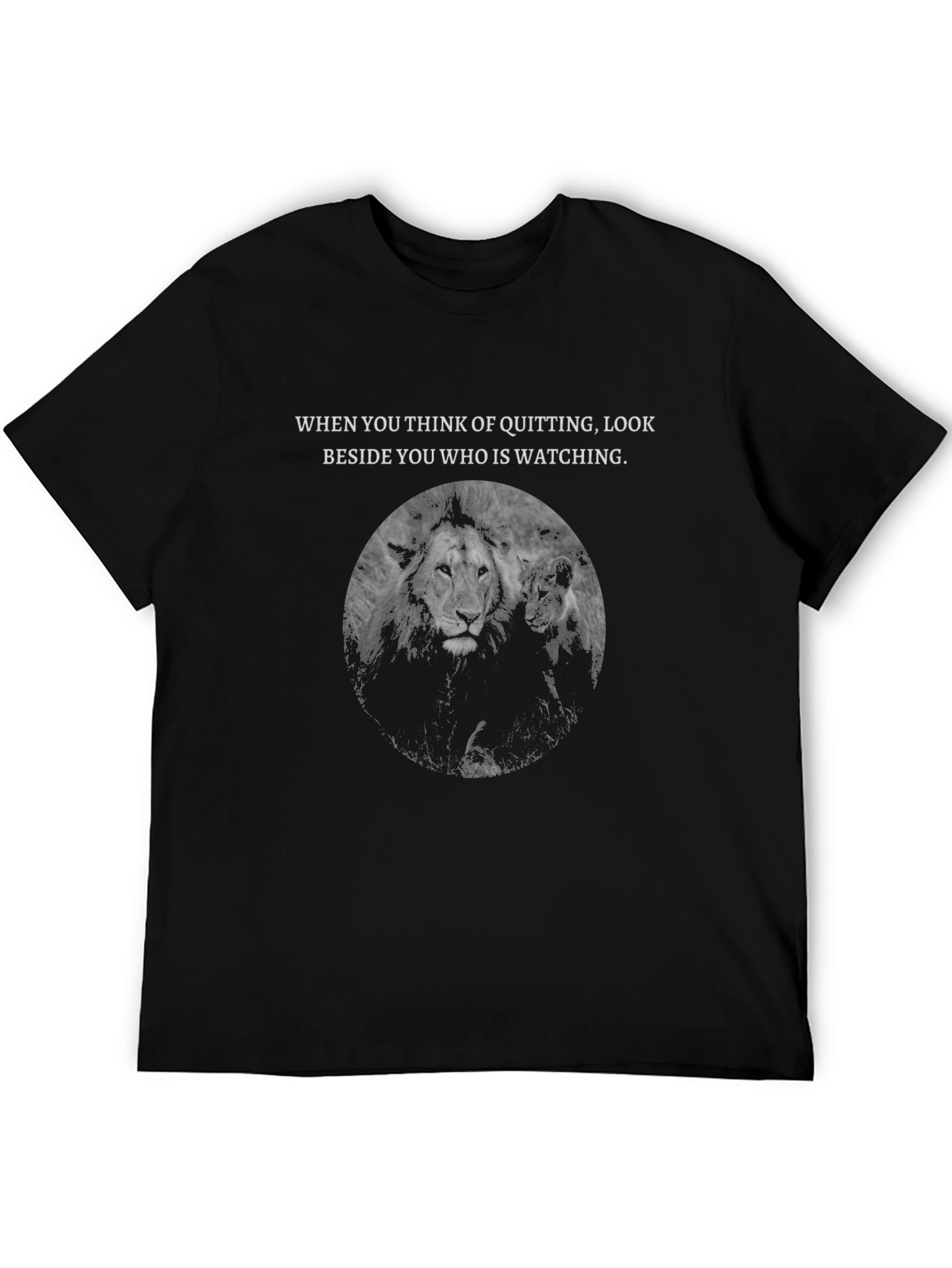 Motivational Lion Graphic Tee - Never Quit T-Shirt
