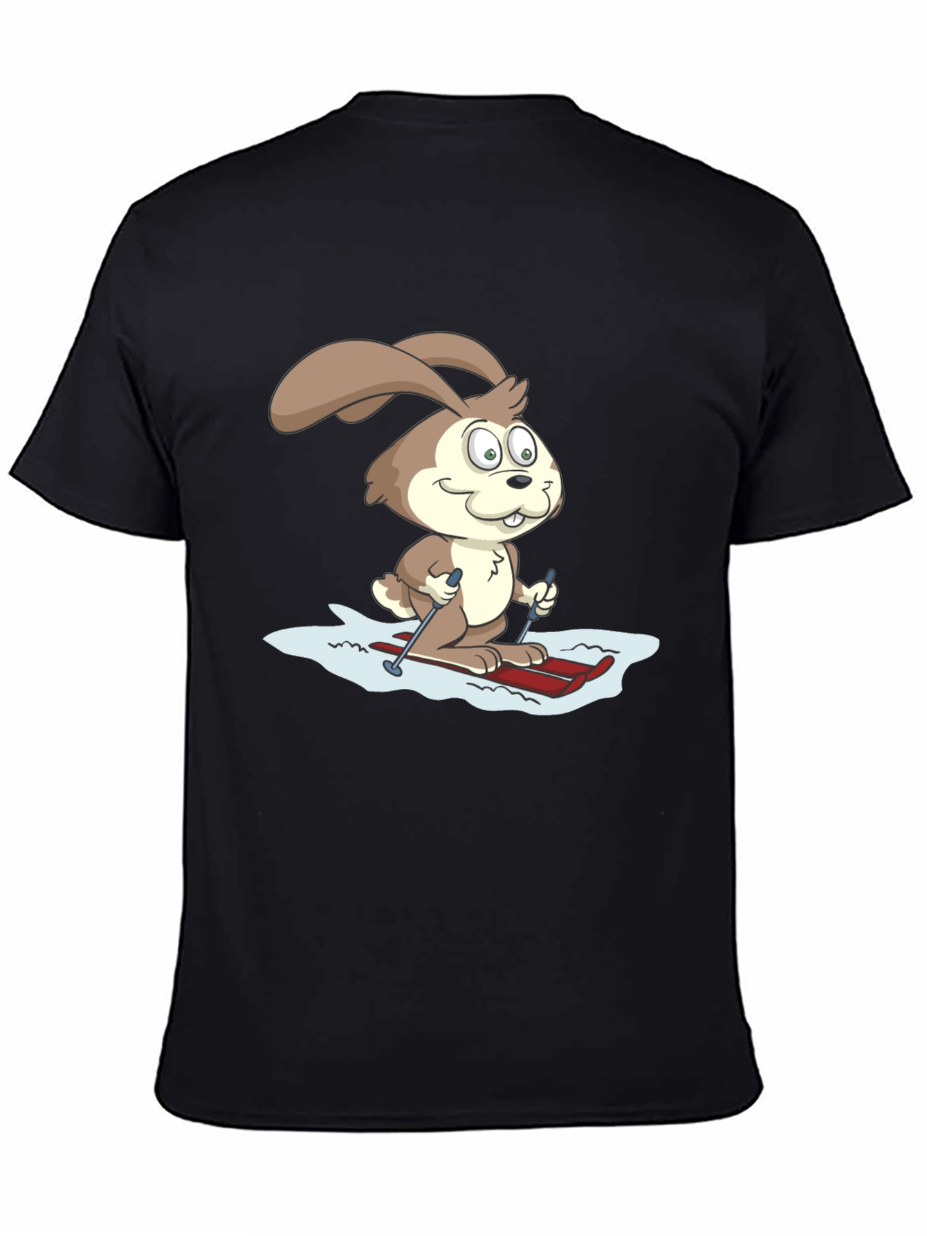 Skiing Bunny Graphic Tee - Black Cotton T-Shirt