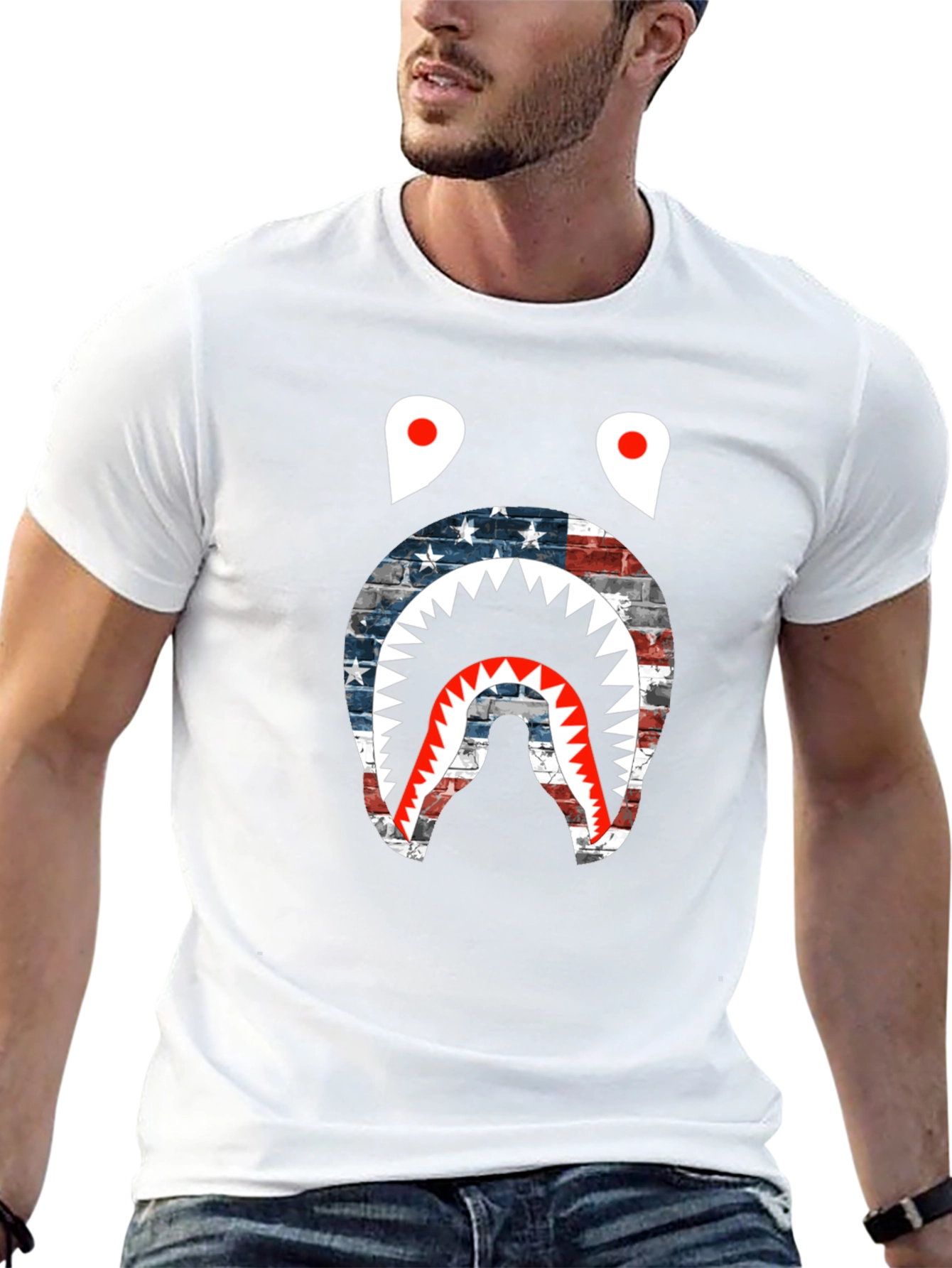 American Flag Shark Graphic T-Shirt