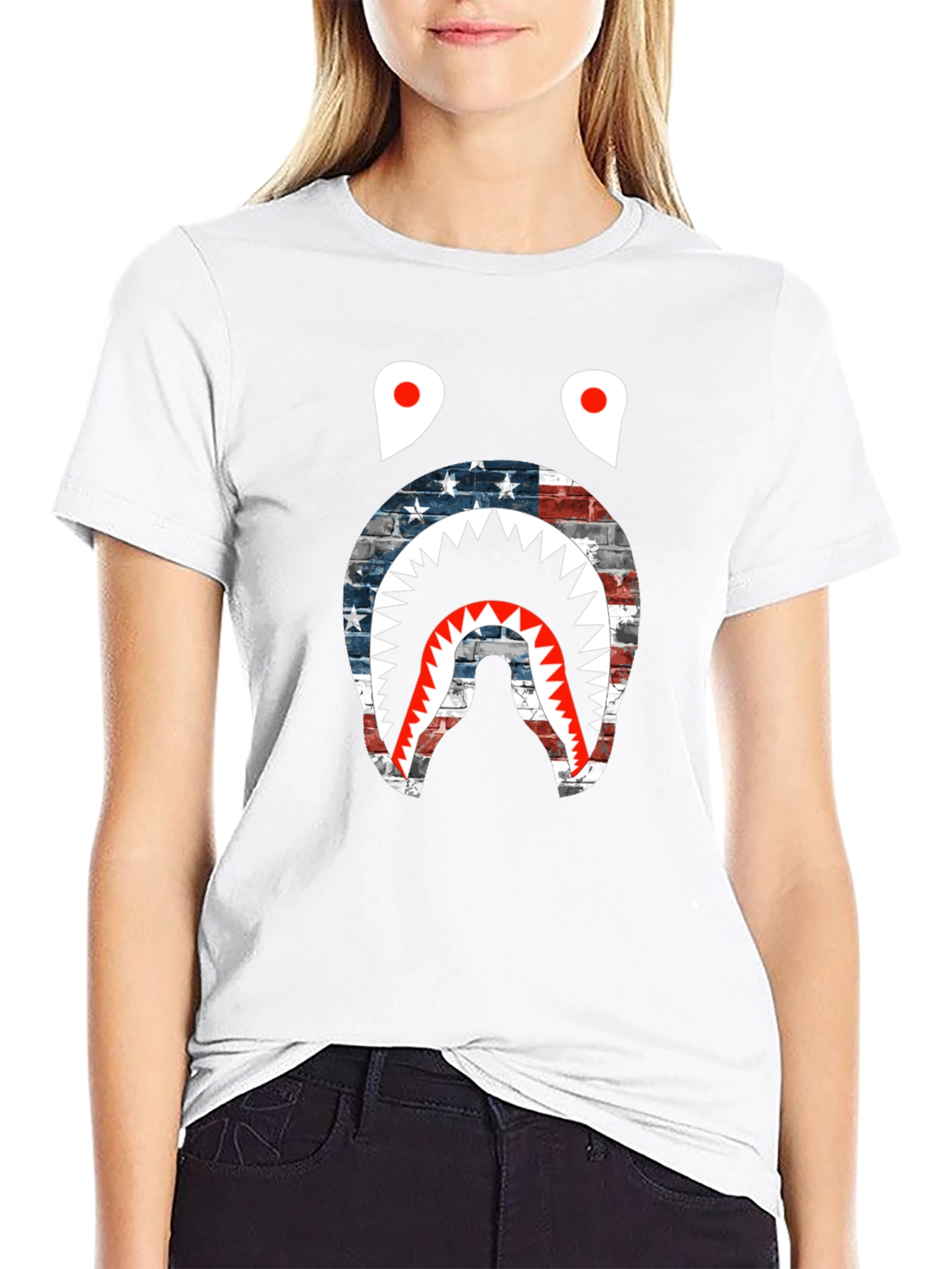 American Flag Shark Graphic T-Shirt