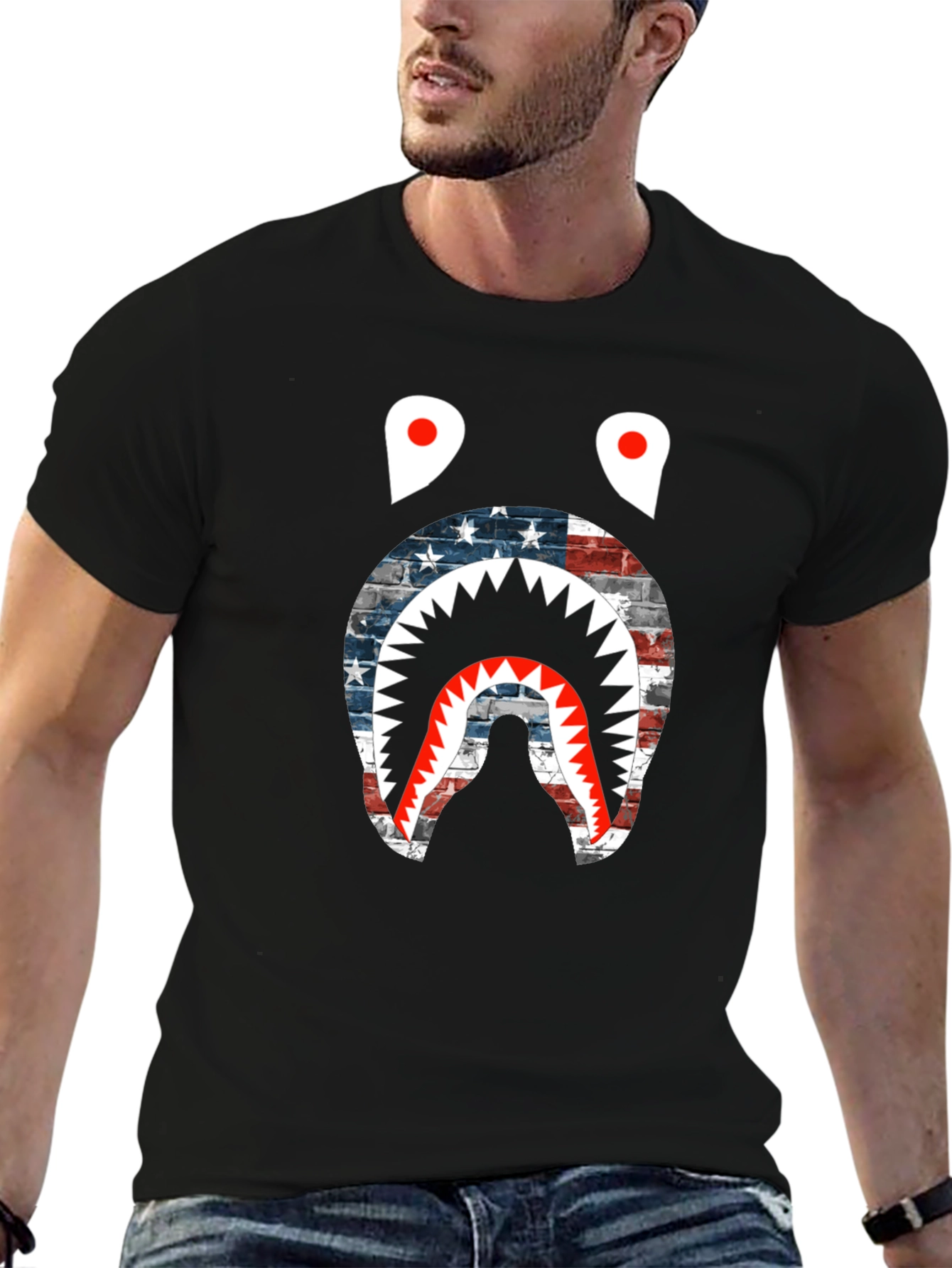 American Flag Shark Graphic T-Shirt