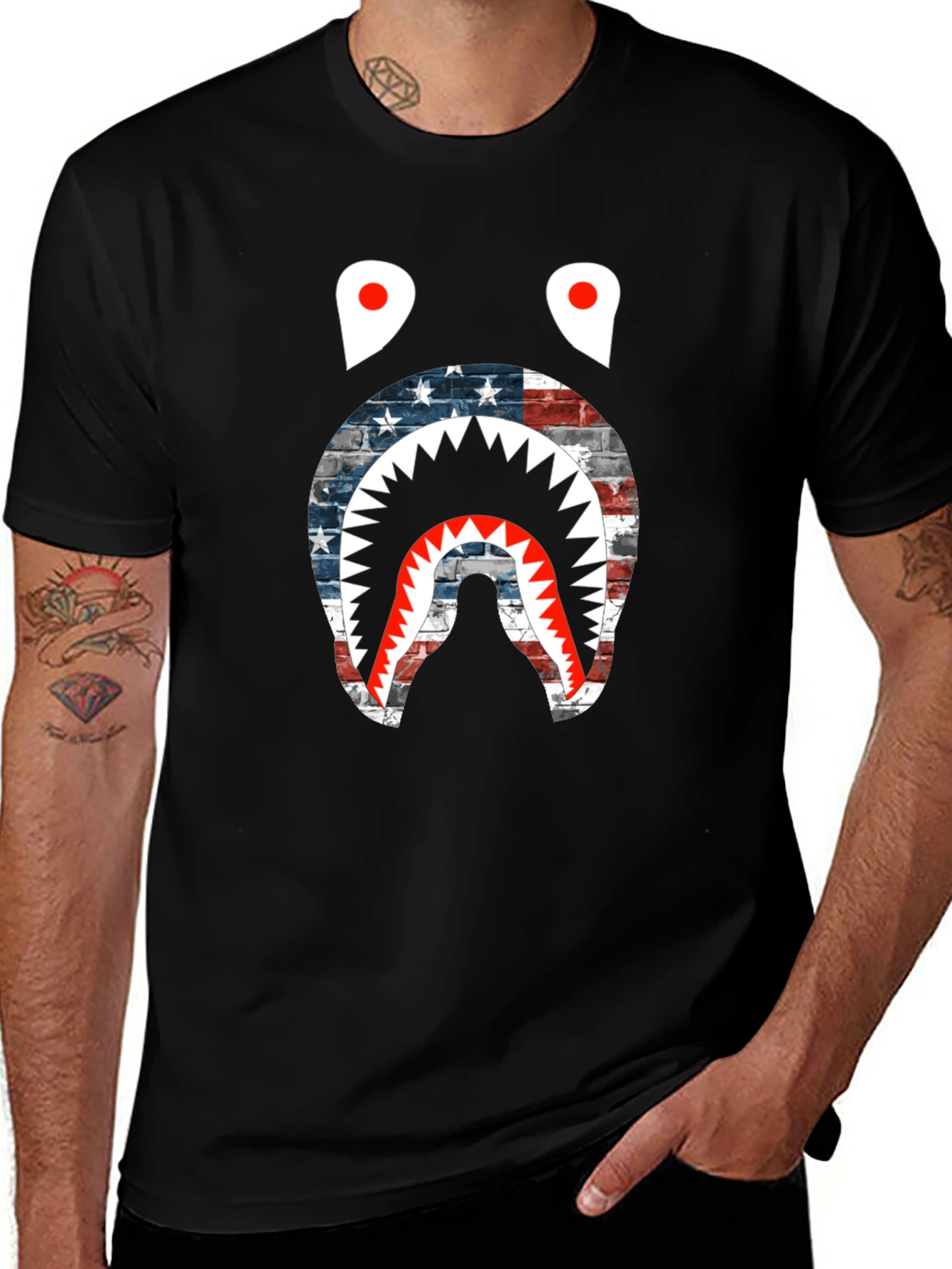 American Flag Shark Graphic T-Shirt