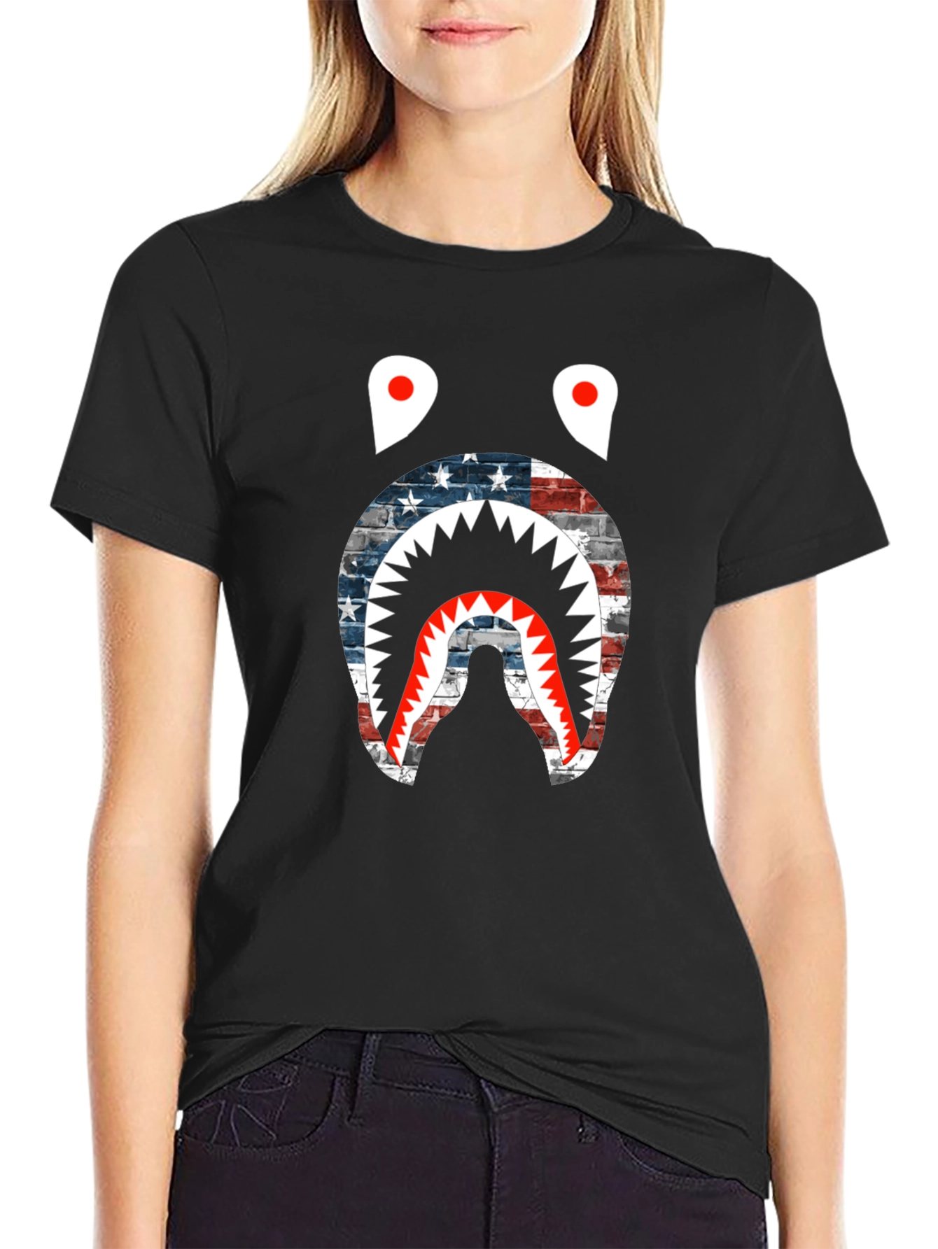 American Flag Shark Graphic T-Shirt