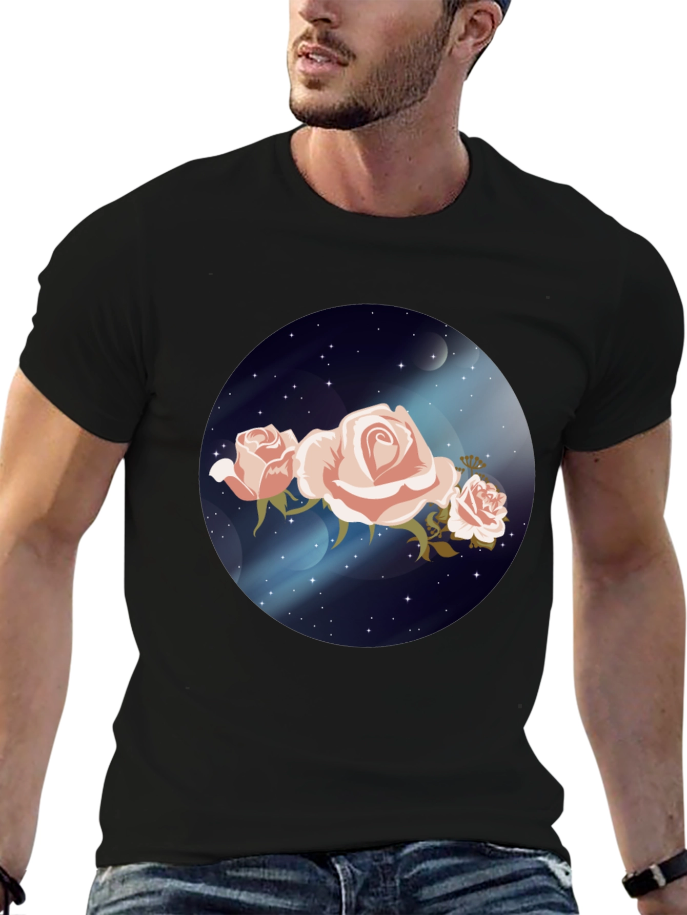 Floral Galaxy Black T-Shirt