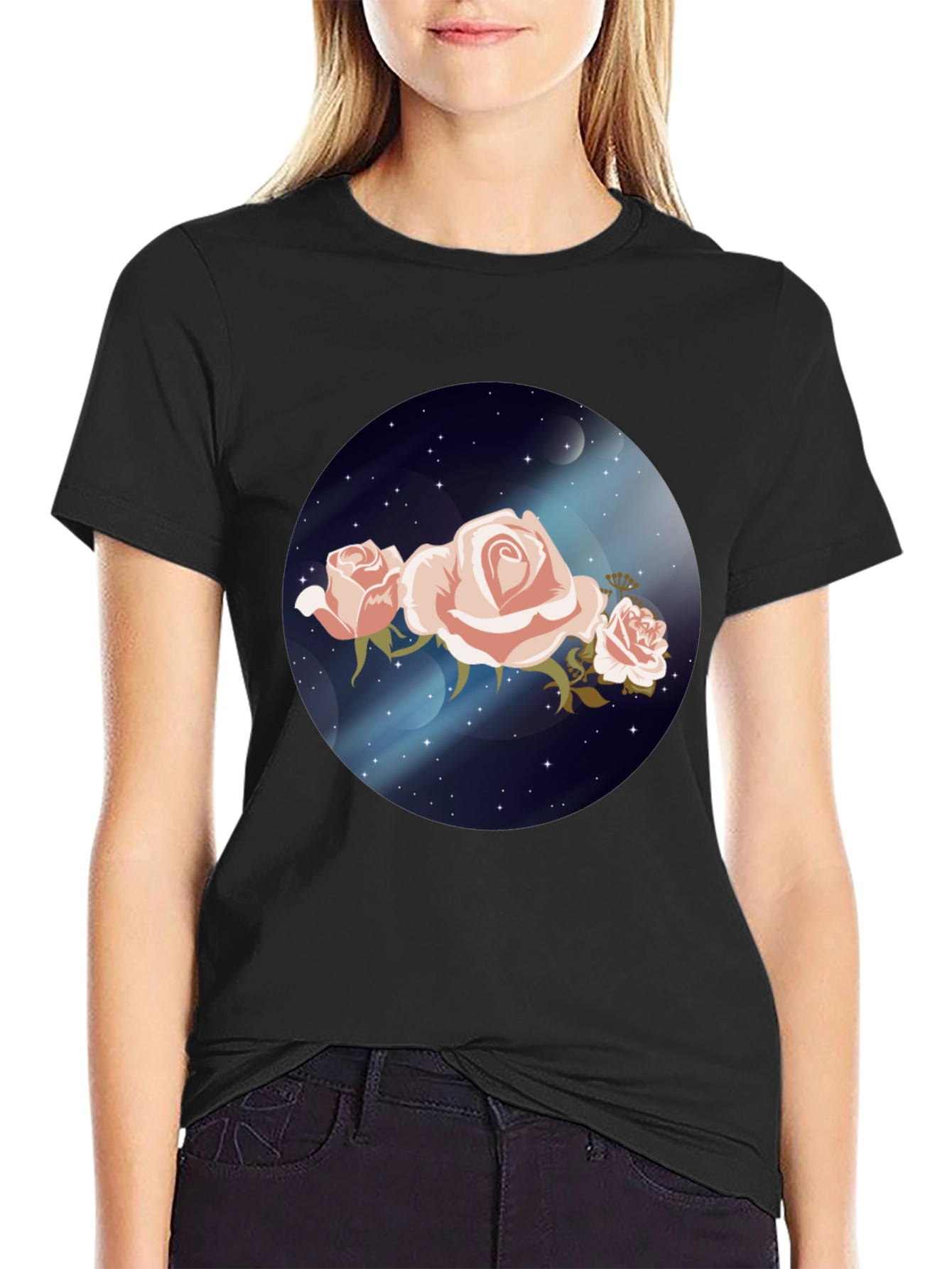 Floral Galaxy Black T-Shirt