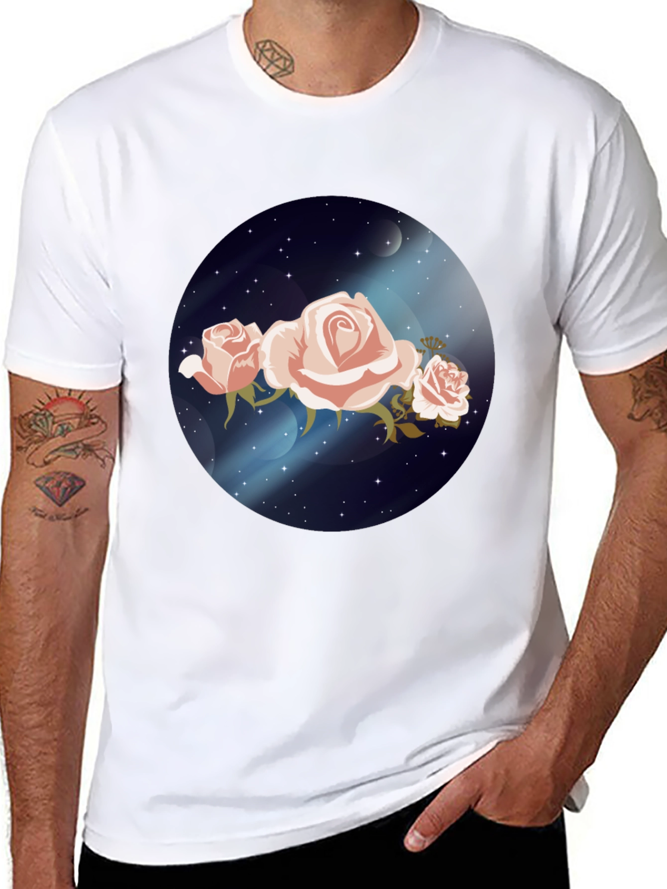 Floral Galaxy Black T-Shirt