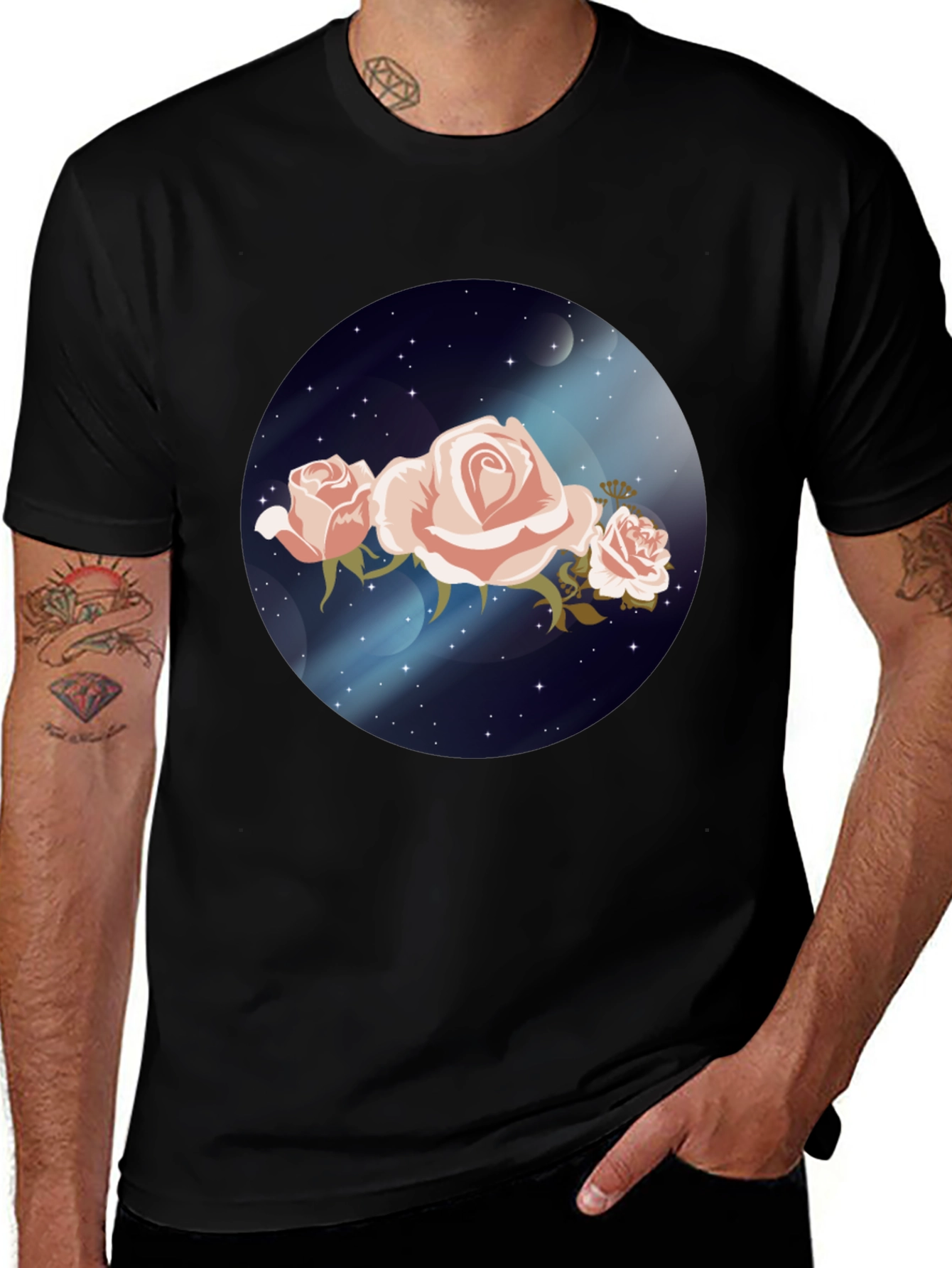 Floral Galaxy Black T-Shirt