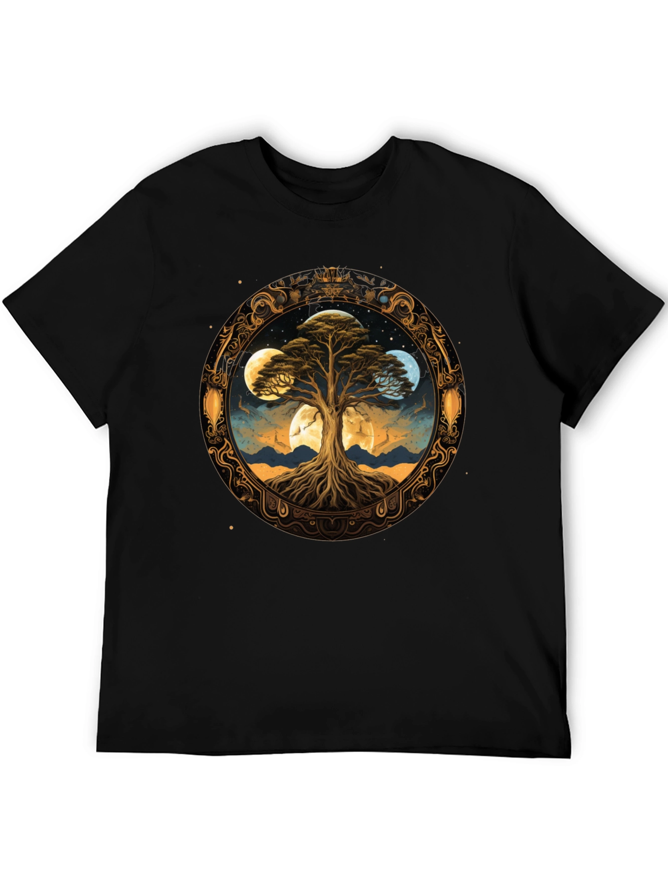 Mystic Tree Moon Phases Black T-Shirt