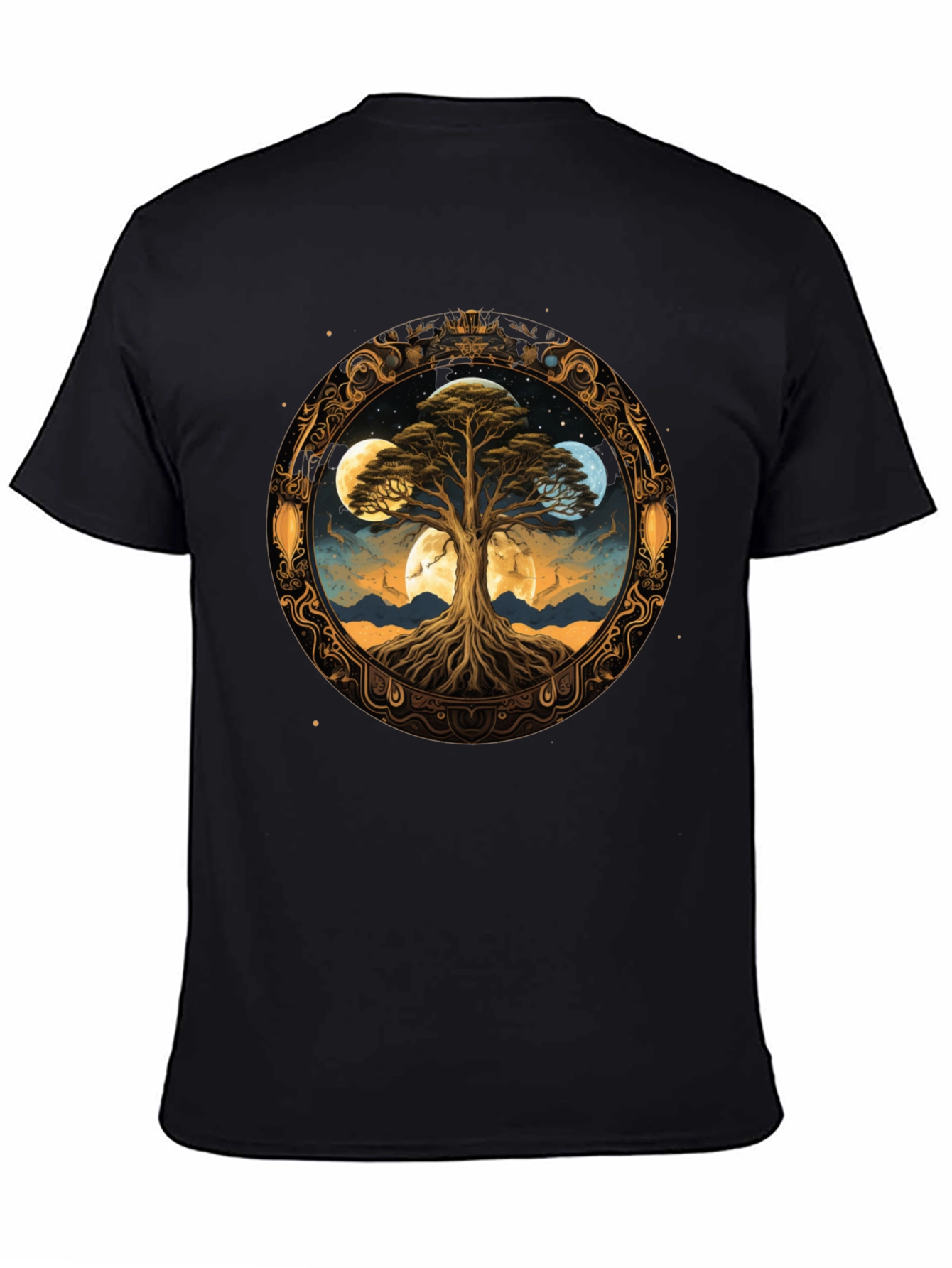 Mystic Tree Moon Phases Black T-Shirt