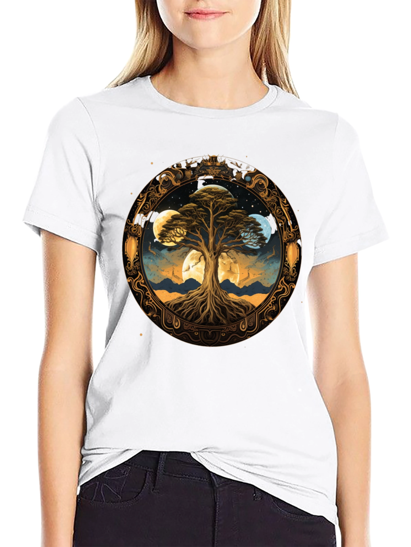 Mystic Tree Moon Phases Black T-Shirt