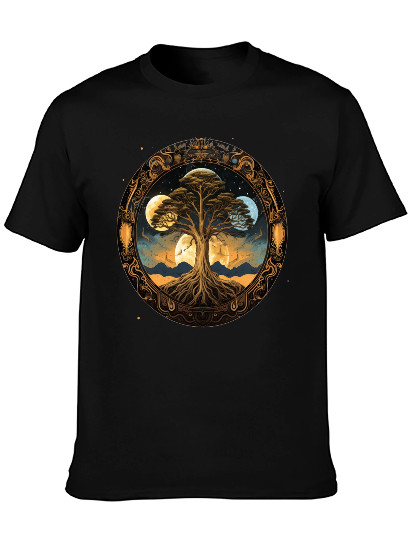 Mystic Tree Moon Phases Black T-Shirt
