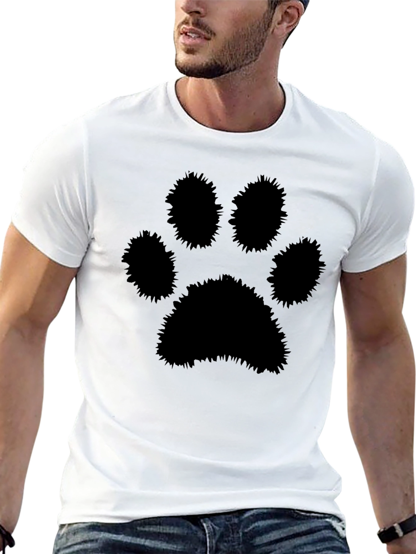 Black Paw Print Graphic T-Shirt - Mens Casual Tee