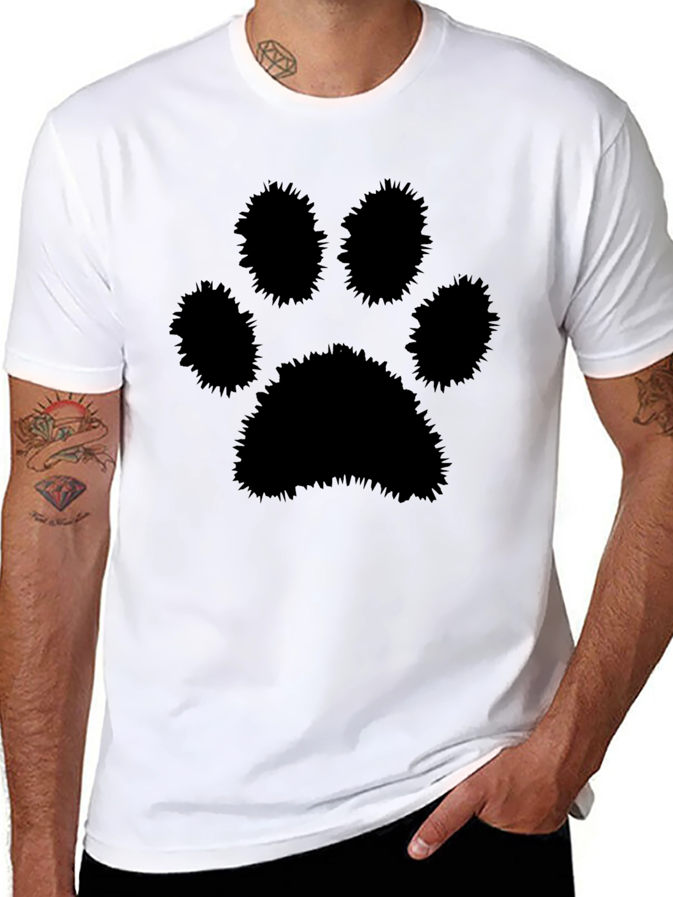 Black Paw Print Graphic T-Shirt - Mens Casual Tee