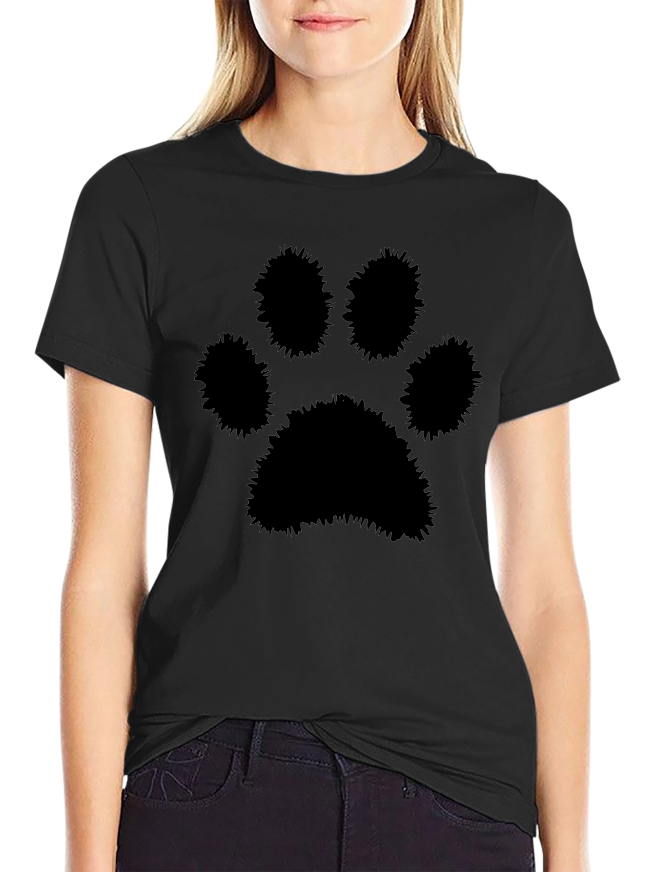 Black Paw Print Graphic T-Shirt - Mens Casual Tee