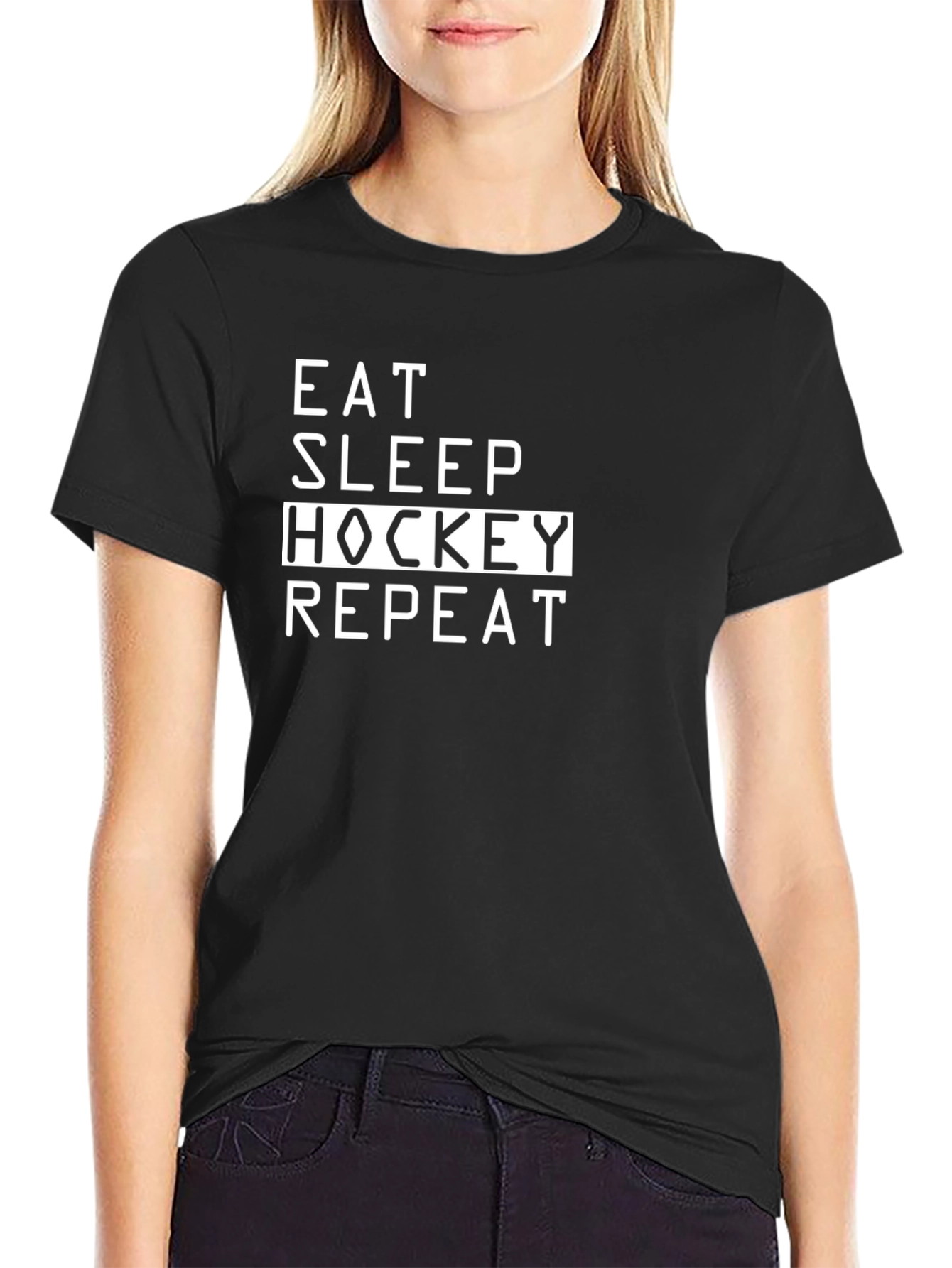 Eat Sleep Hockey Repeat Black T-Shirt