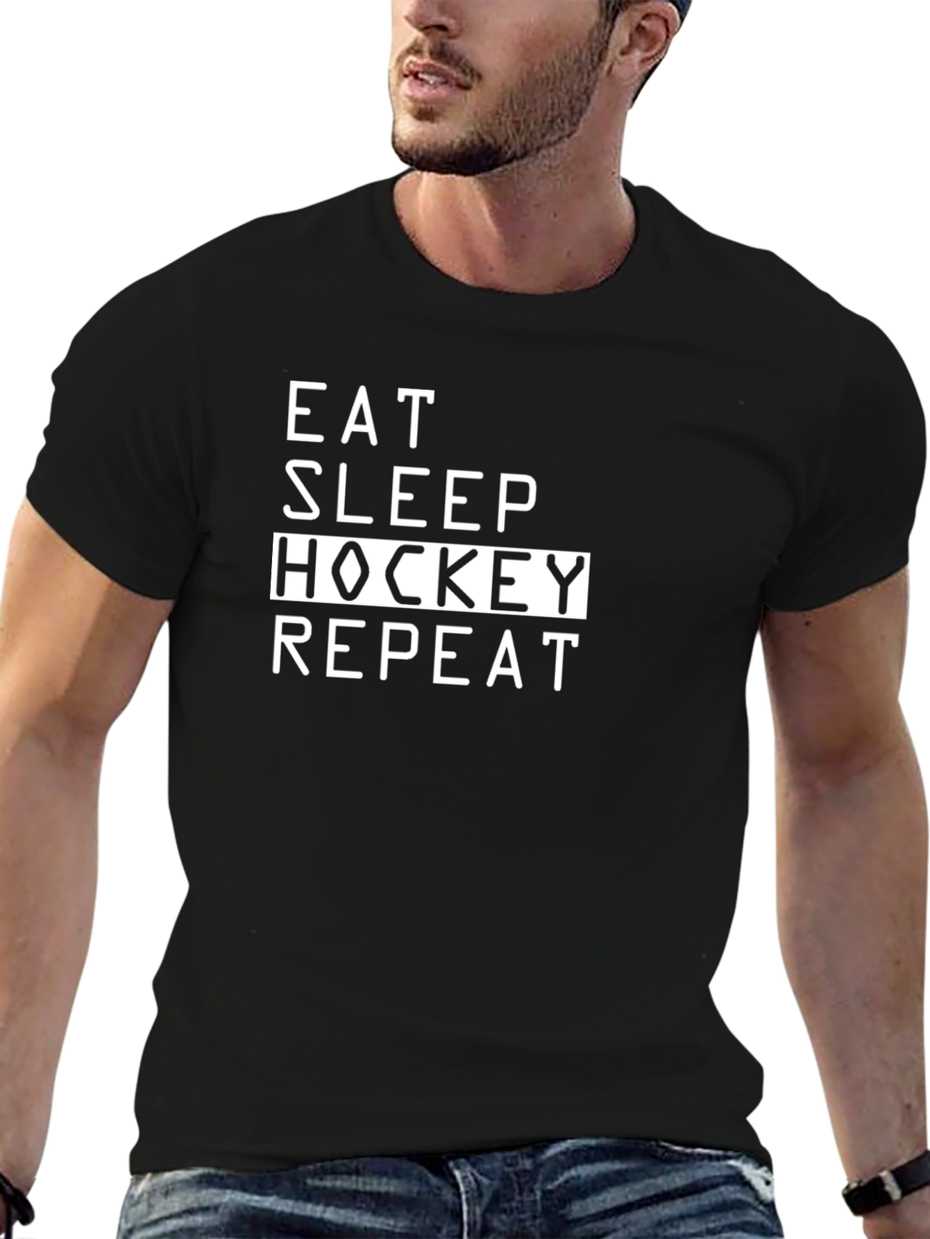 Eat Sleep Hockey Repeat Black T-Shirt