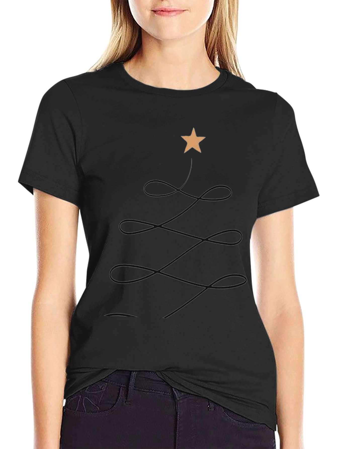 Minimalist Christmas Tree Black T-Shirt