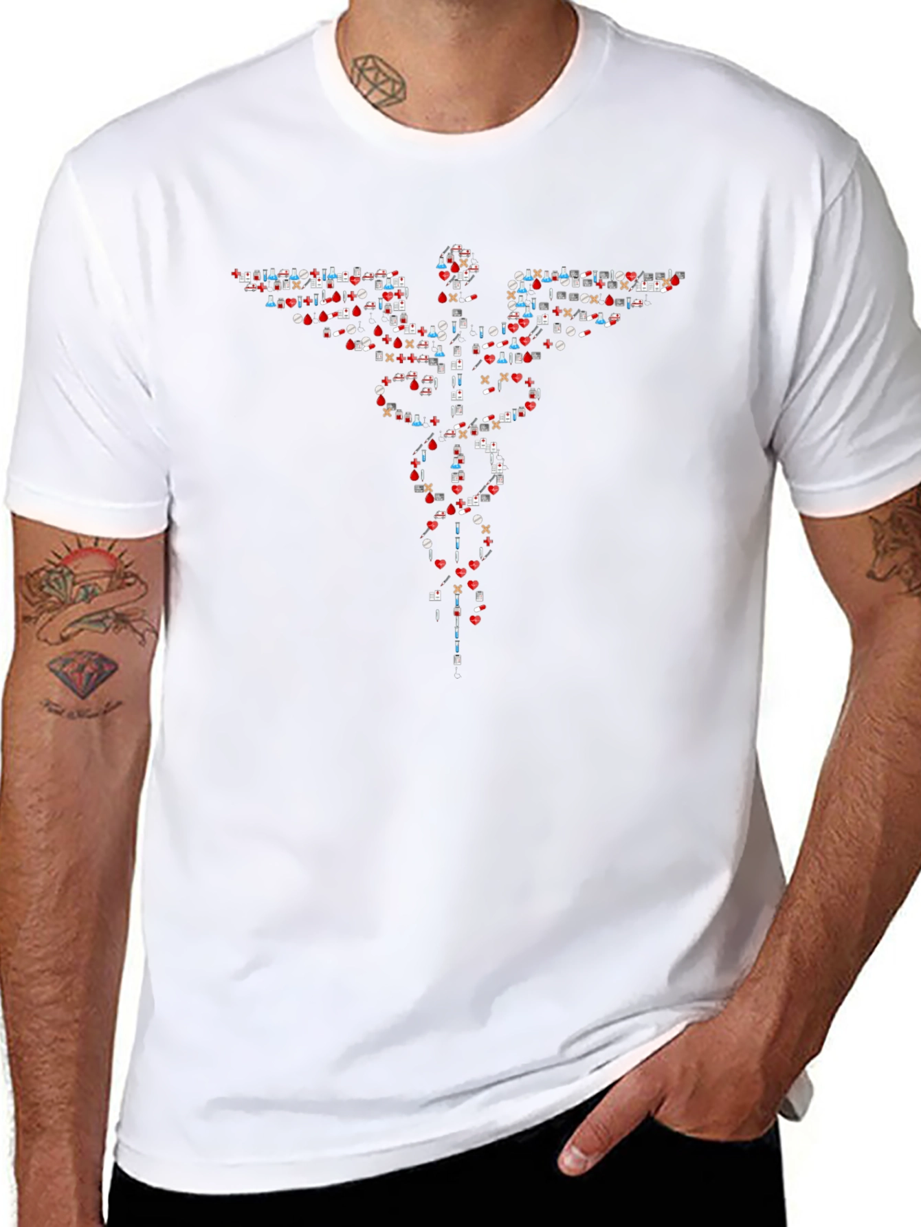 Medical Symbol Tee - Red White and Blue Caduceus