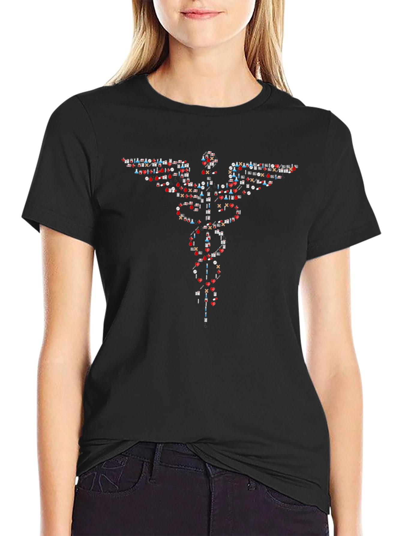 Medical Symbol Tee - Red White and Blue Caduceus