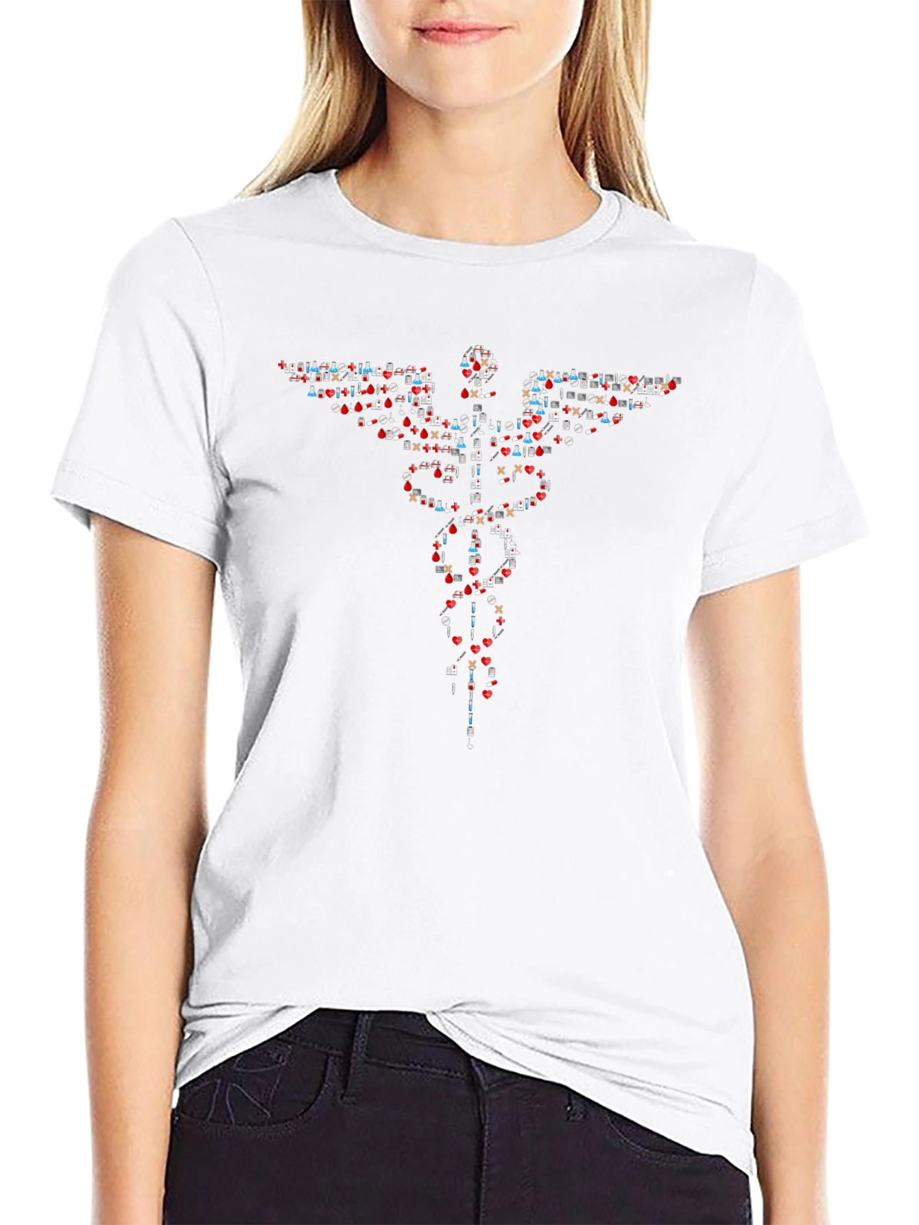 Medical Symbol Tee - Red White and Blue Caduceus