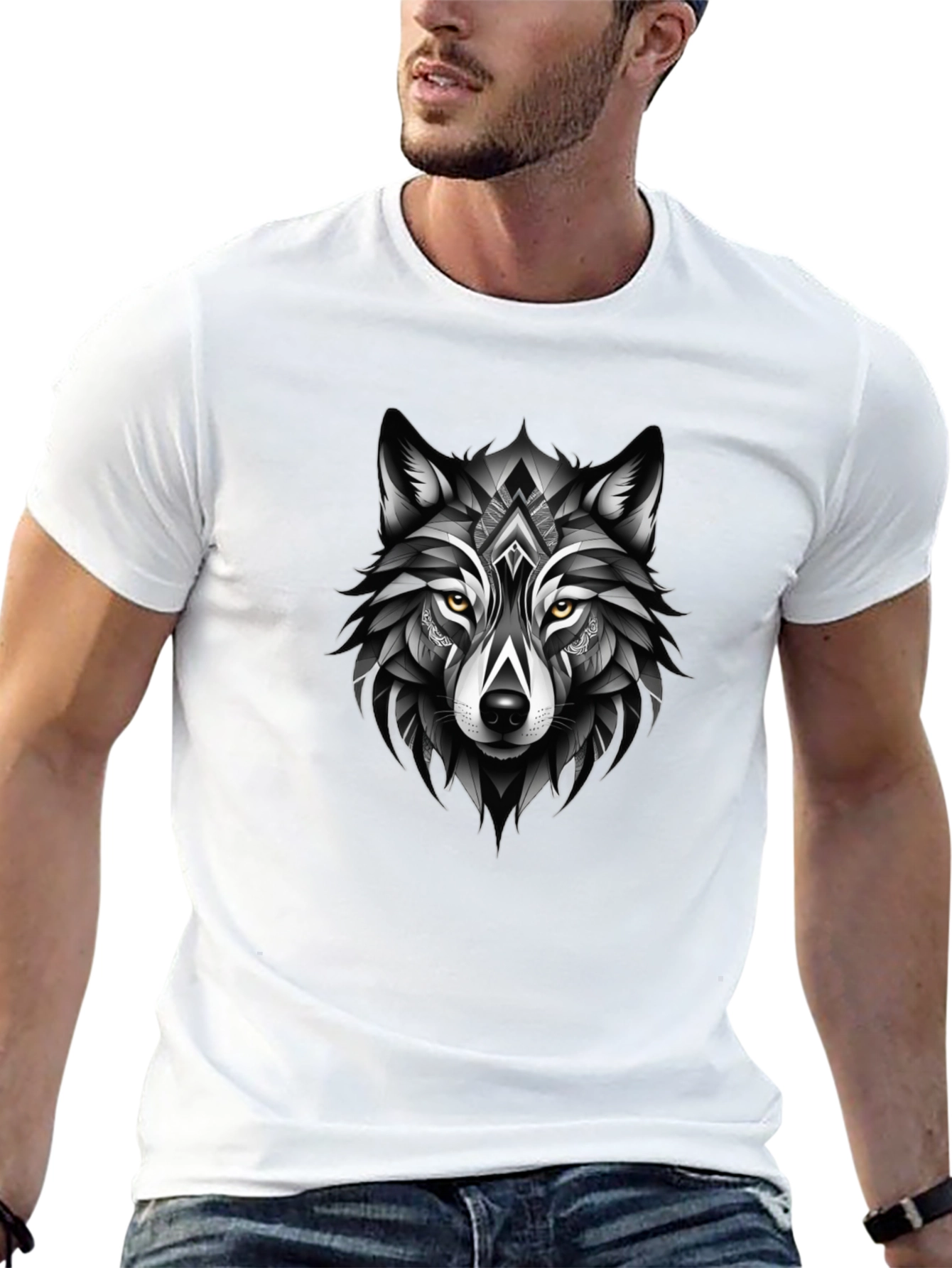 Black Wolf Graphic Tee - Modern Animal Design