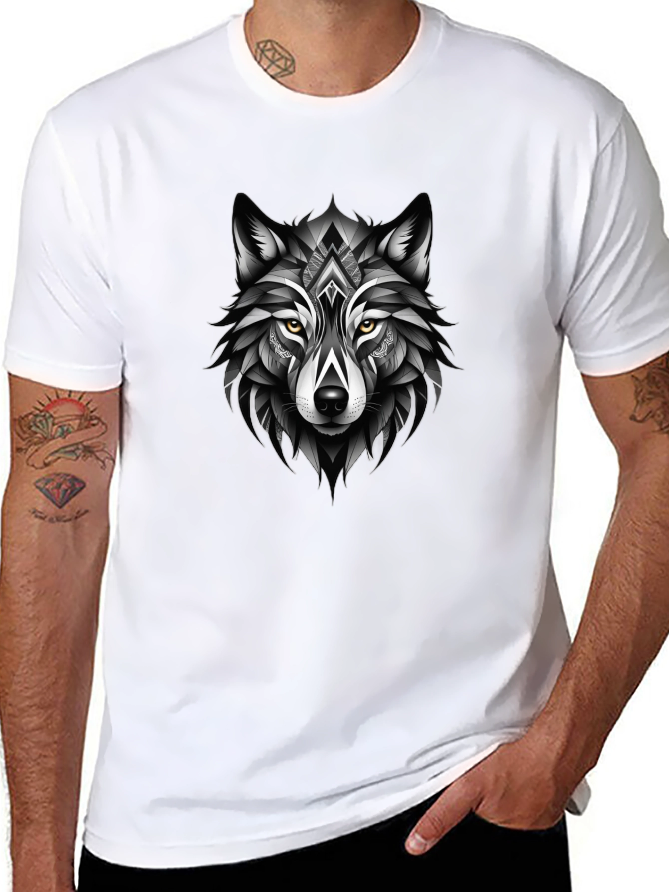 Black Wolf Graphic Tee - Modern Animal Design