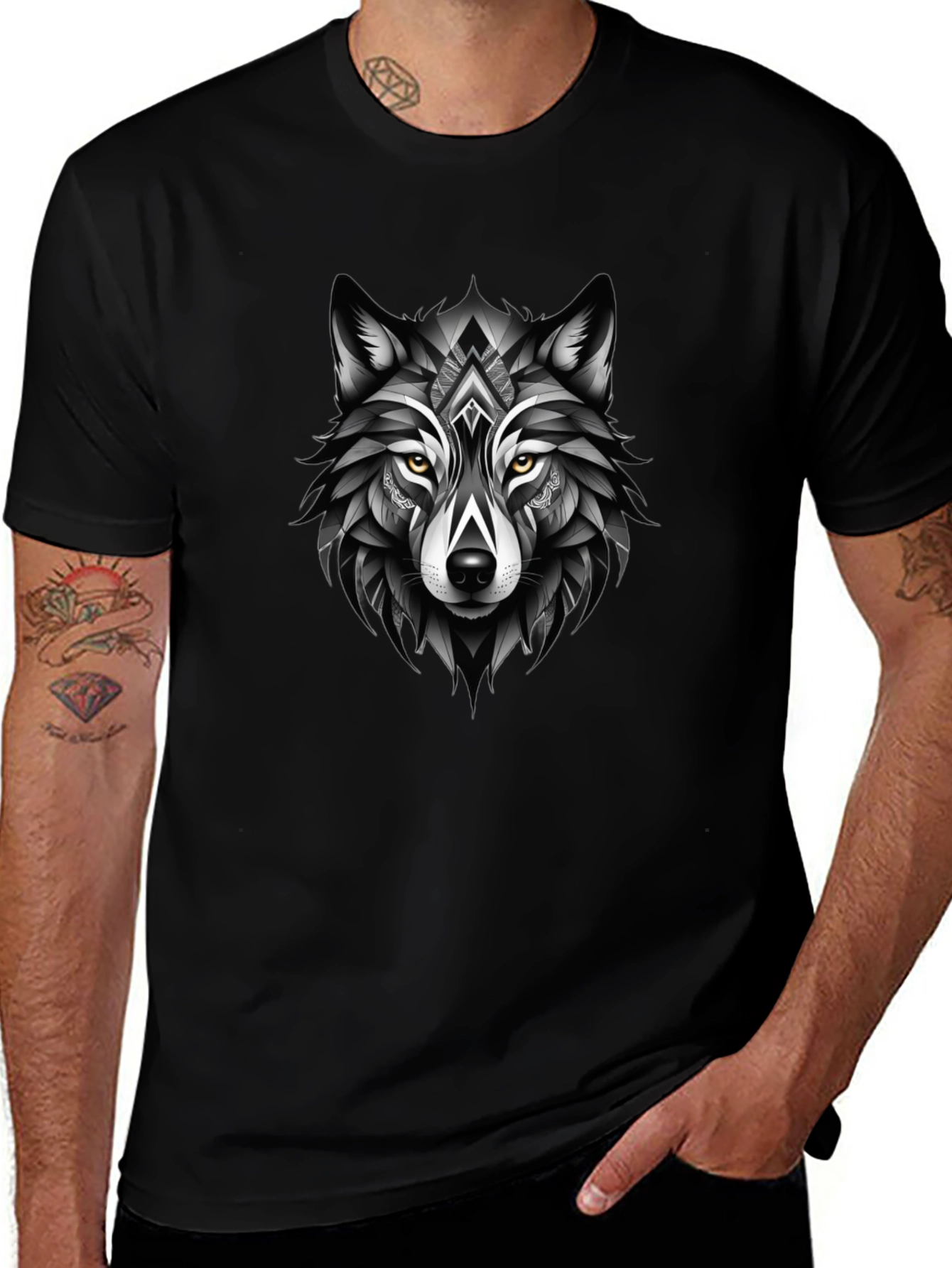 Black Wolf Graphic Tee - Modern Animal Design
