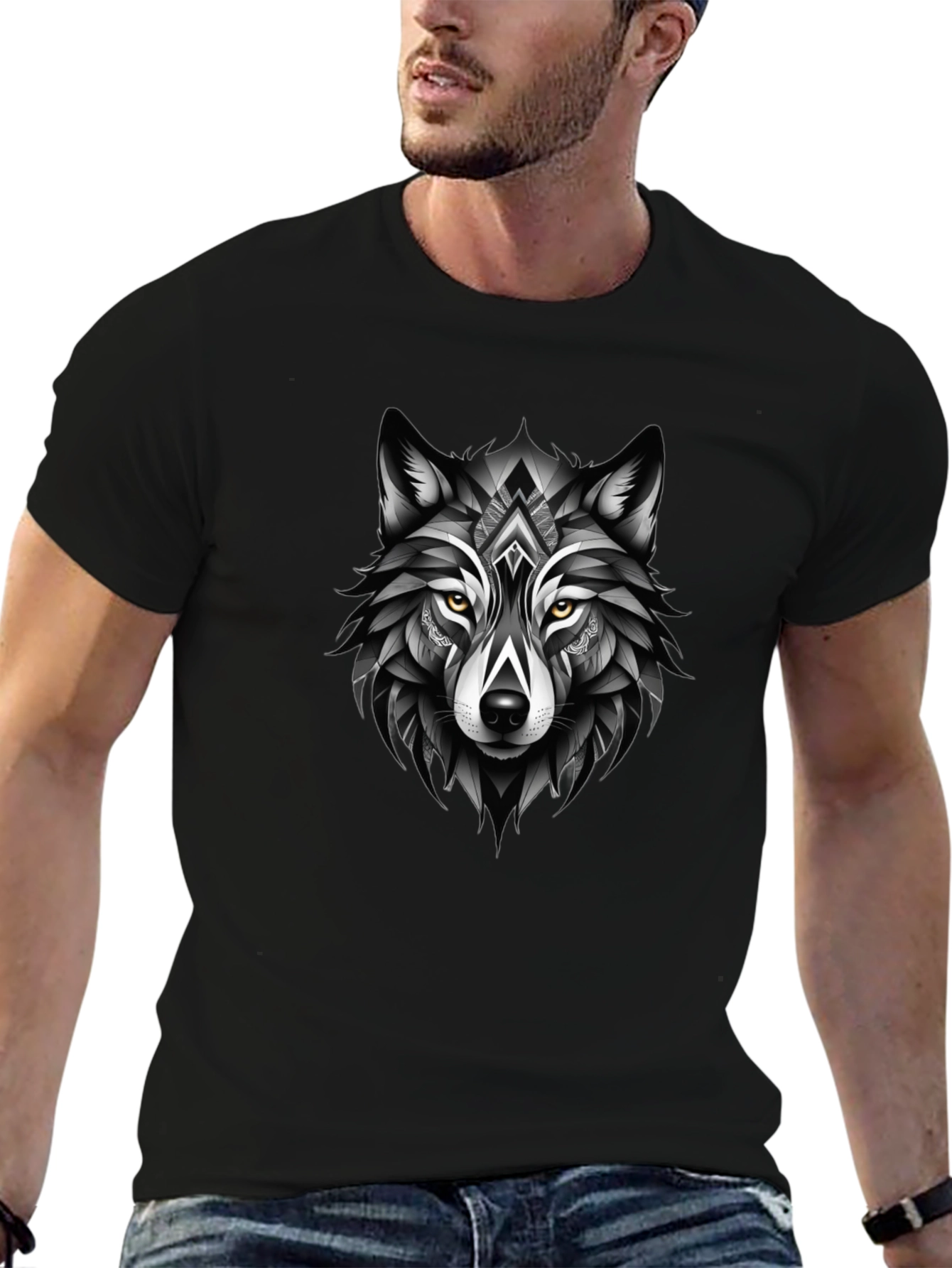 Black Wolf Graphic Tee - Modern Animal Design