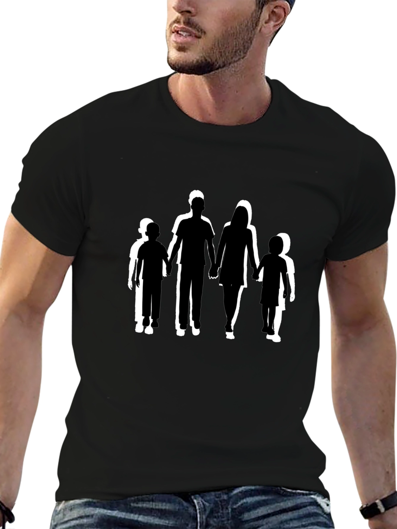 Family Silhouette Graphic Print Black T-Shirt