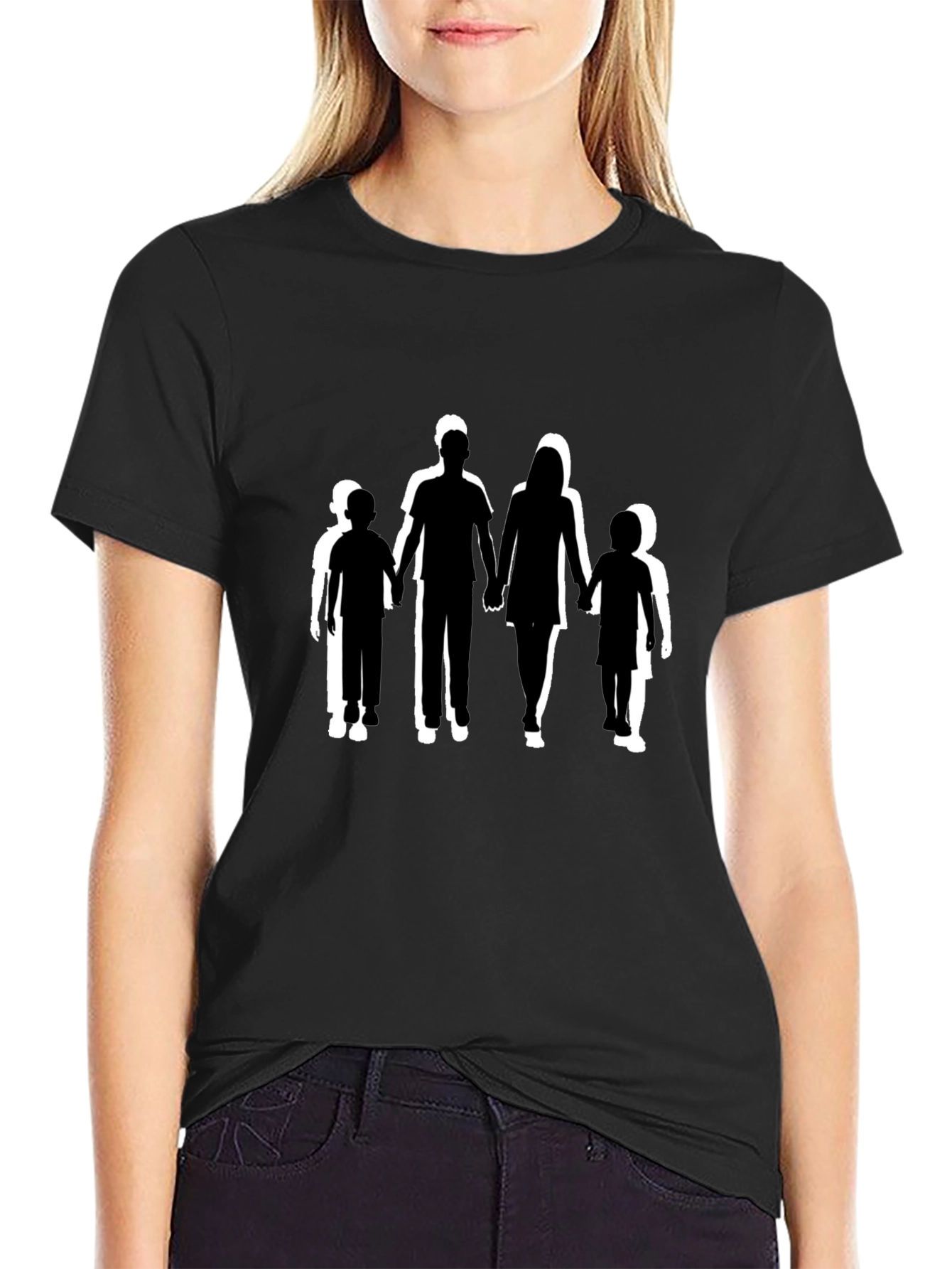 Family Silhouette Graphic Print Black T-Shirt