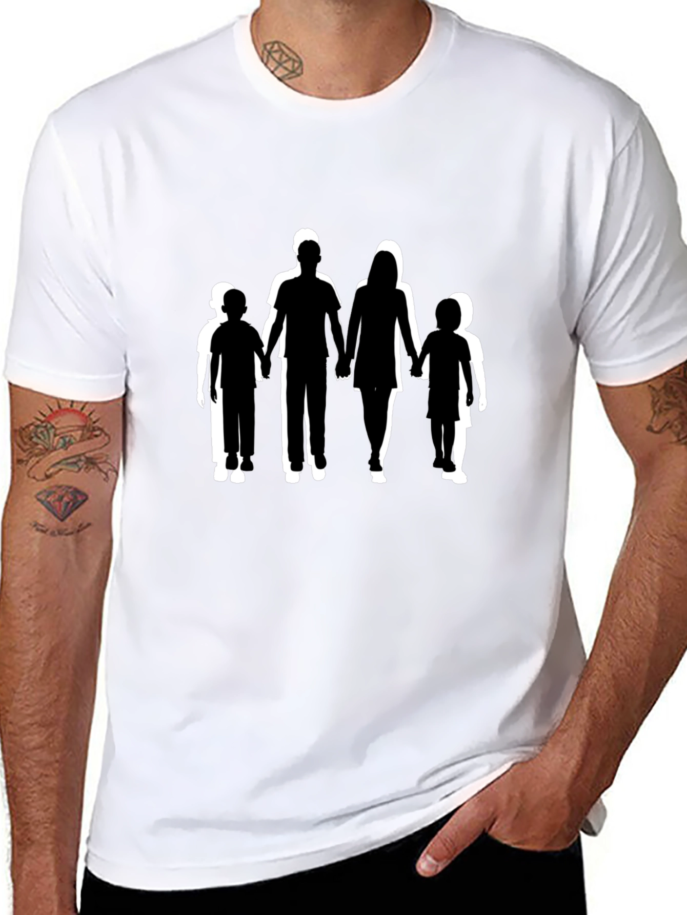 Family Silhouette Graphic Print Black T-Shirt