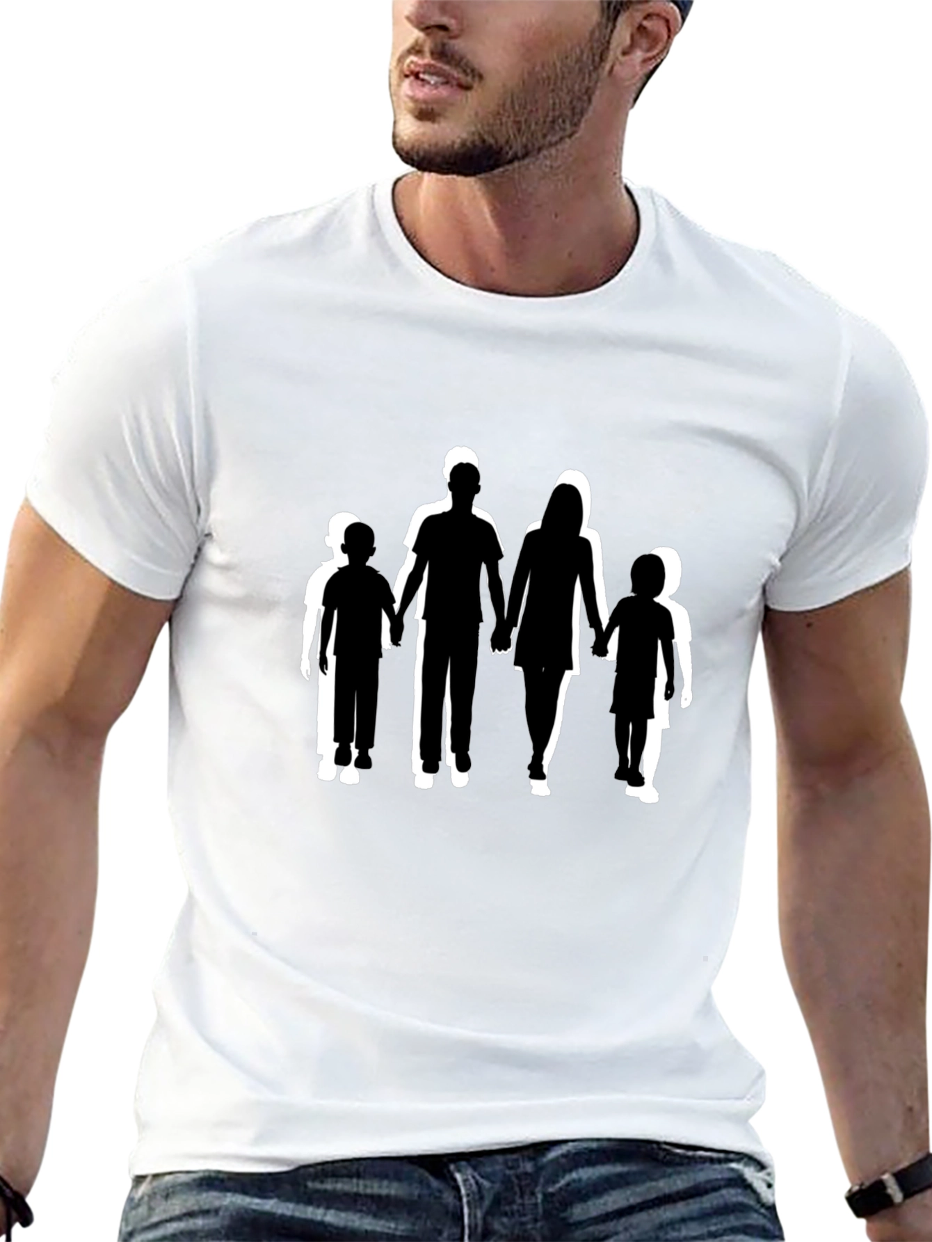 Family Silhouette Graphic Print Black T-Shirt