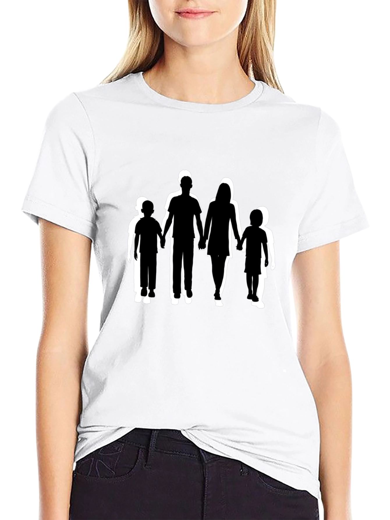 Family Silhouette Graphic Print Black T-Shirt
