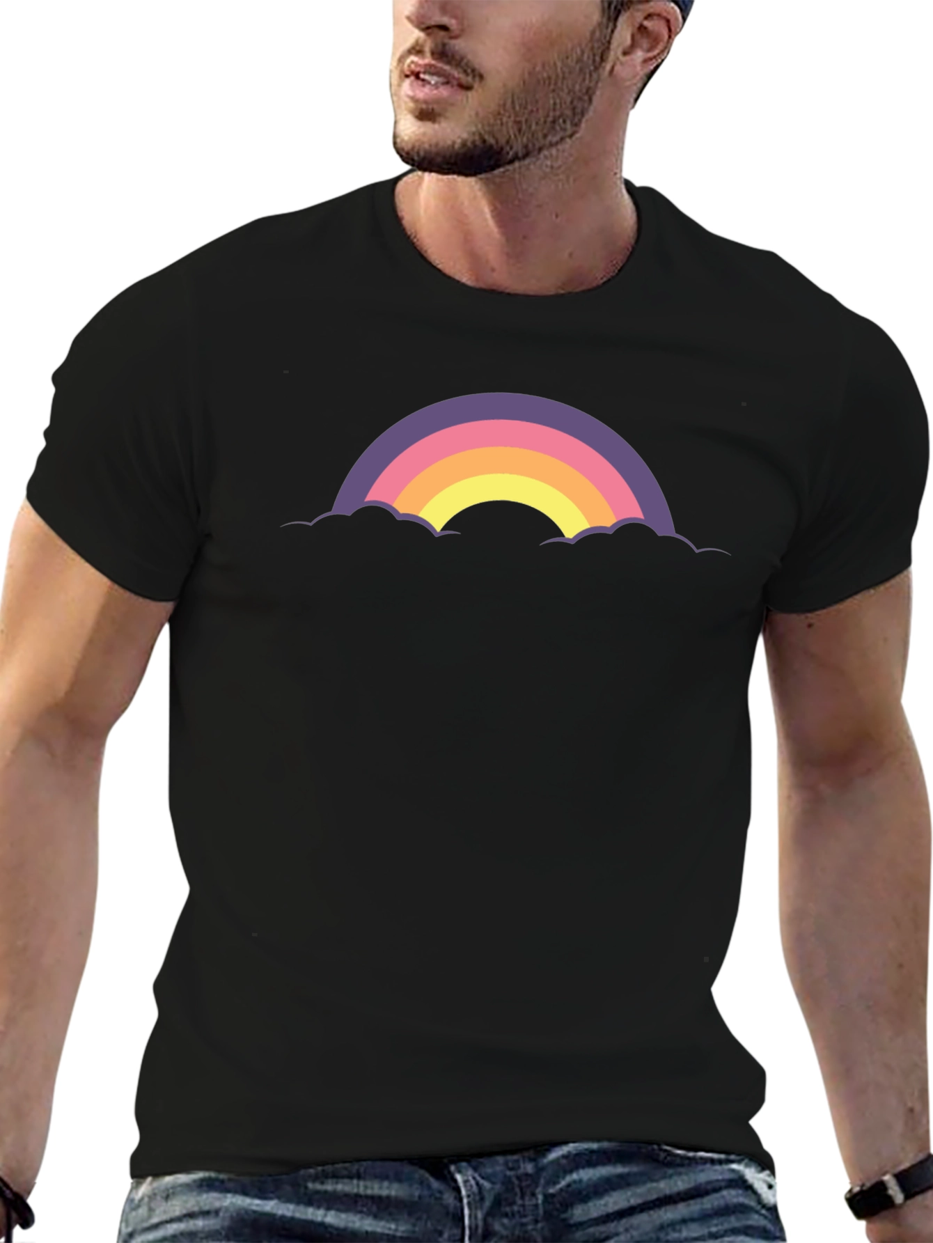 Retro Rainbow Cloud Graphic Tee - Black