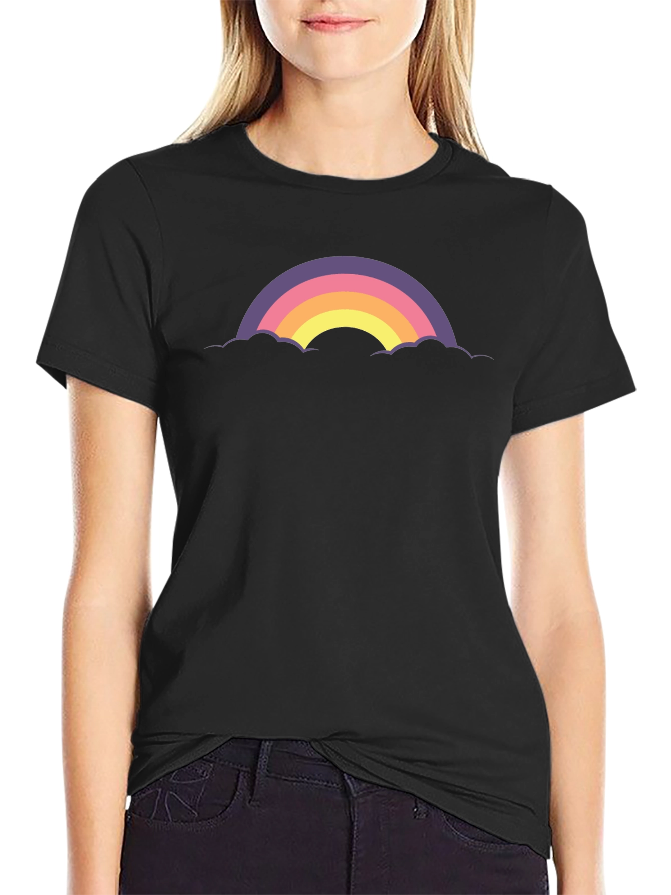 Retro Rainbow Cloud Graphic Tee - Black