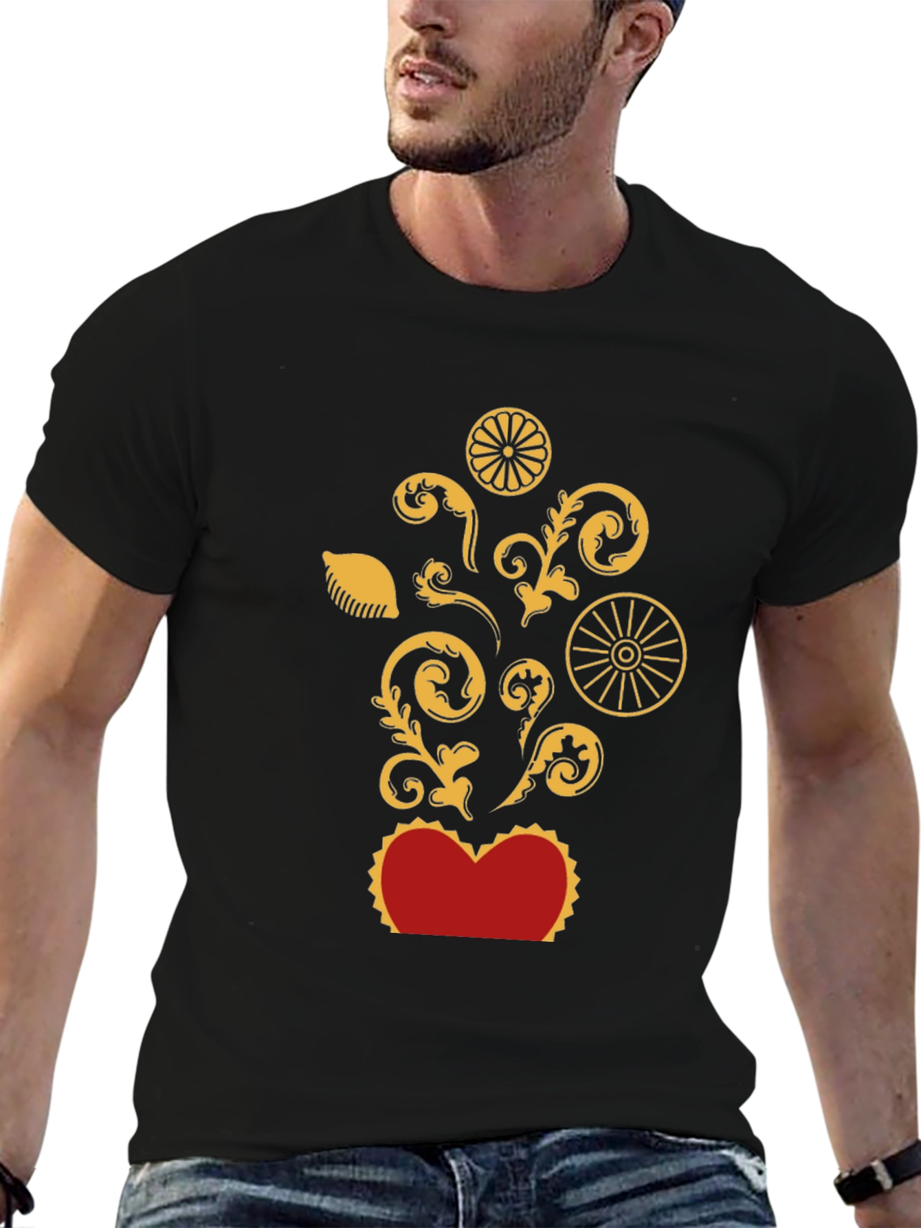 Ornate Heart Graphic T-Shirt - Black
