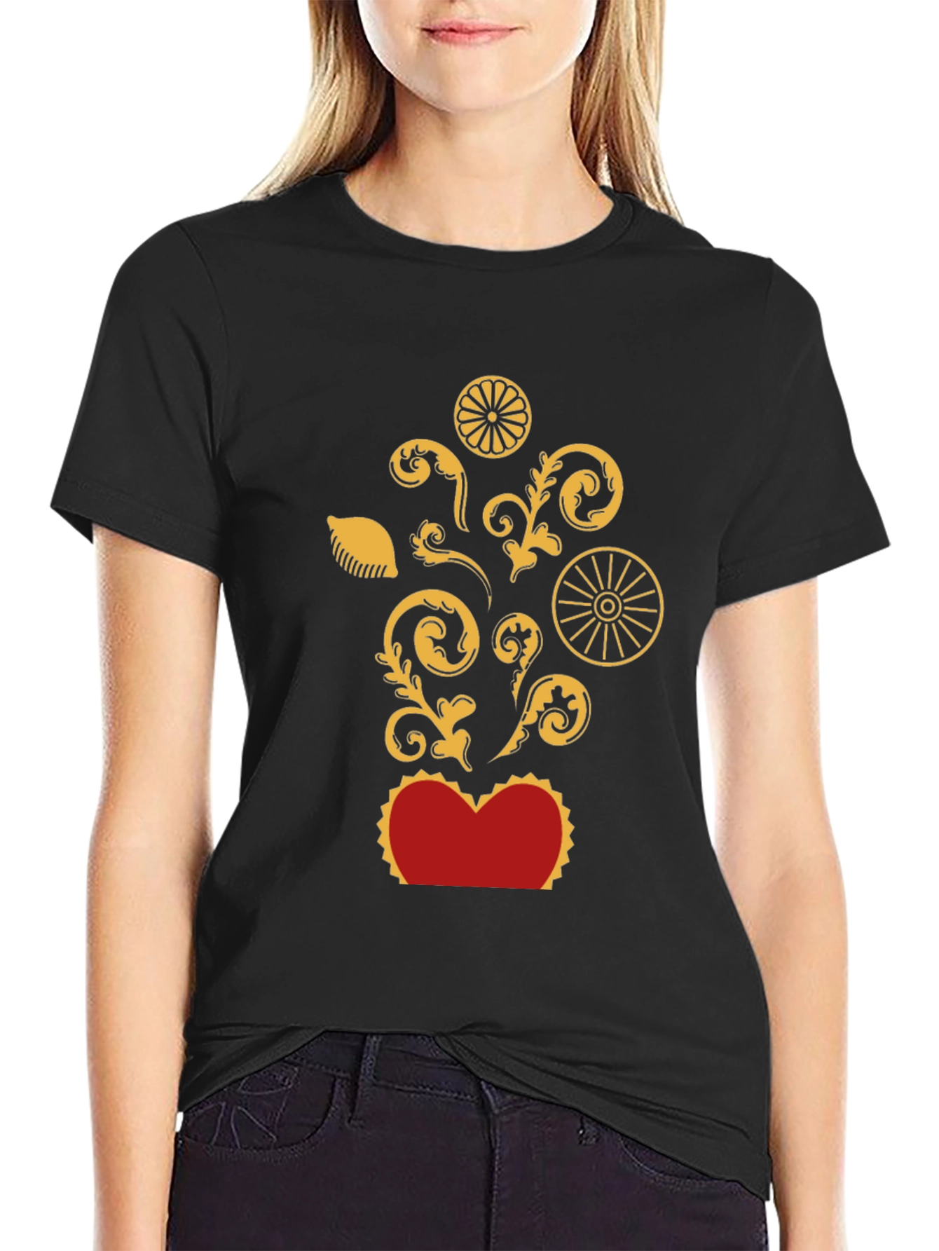 Ornate Heart Graphic T-Shirt - Black