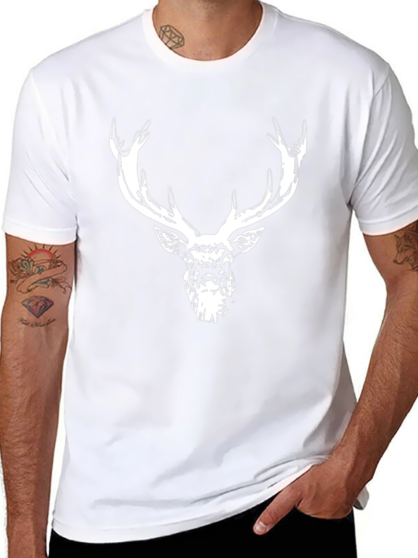Deer Head Graphic Tee - Black Cotton Blend