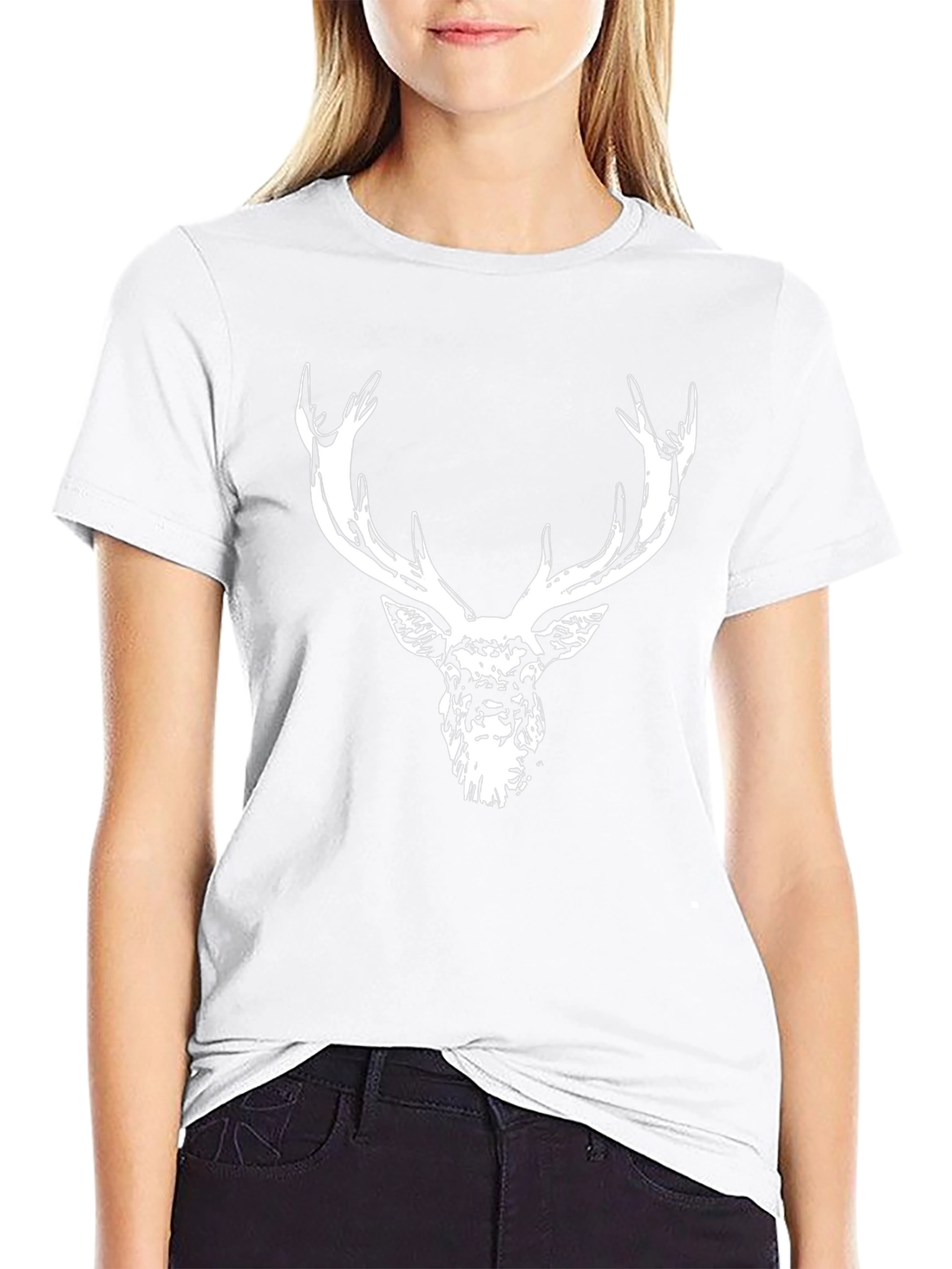 Deer Head Graphic Tee - Black Cotton Blend