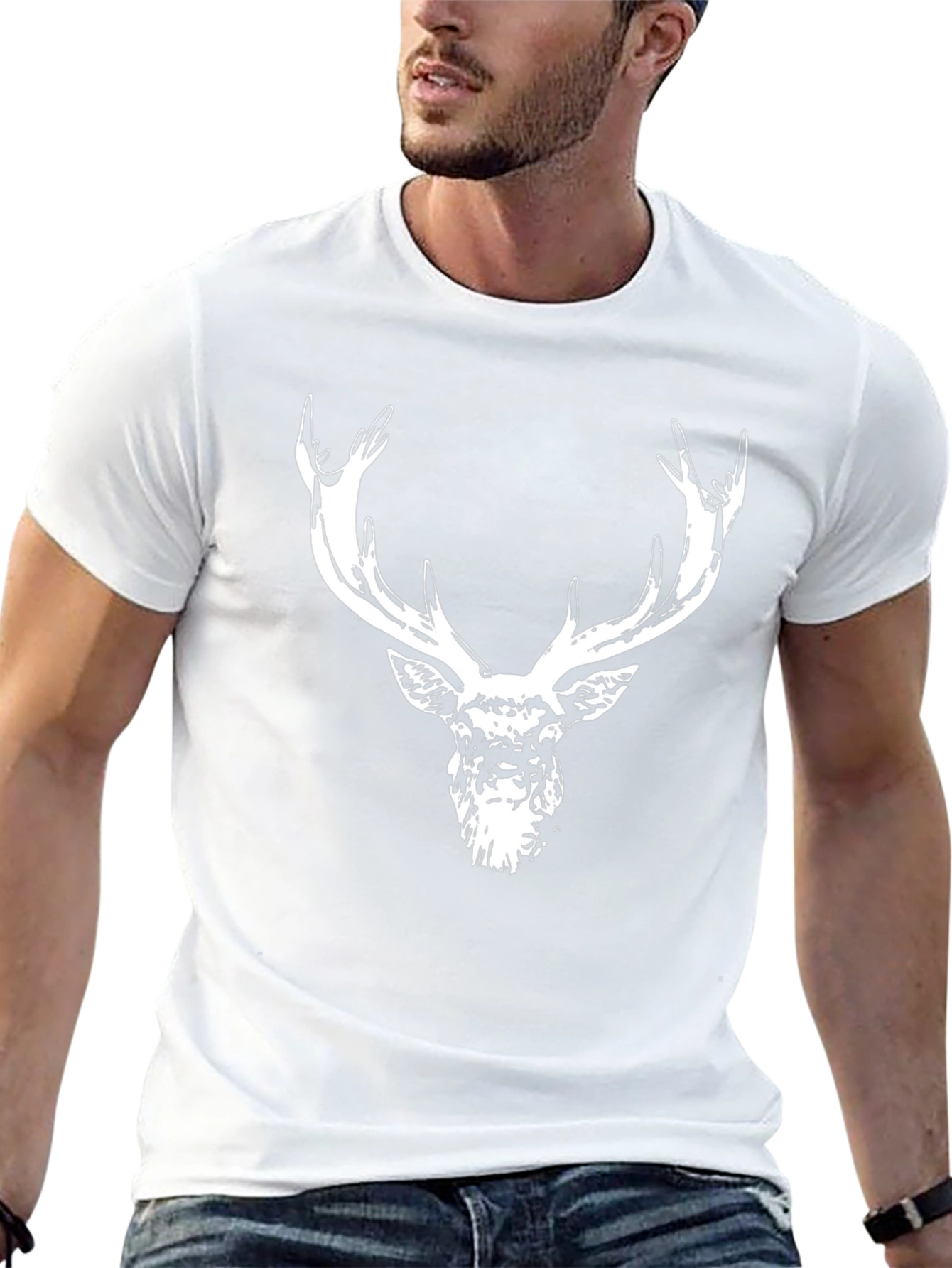 Deer Head Graphic Tee - Black Cotton Blend
