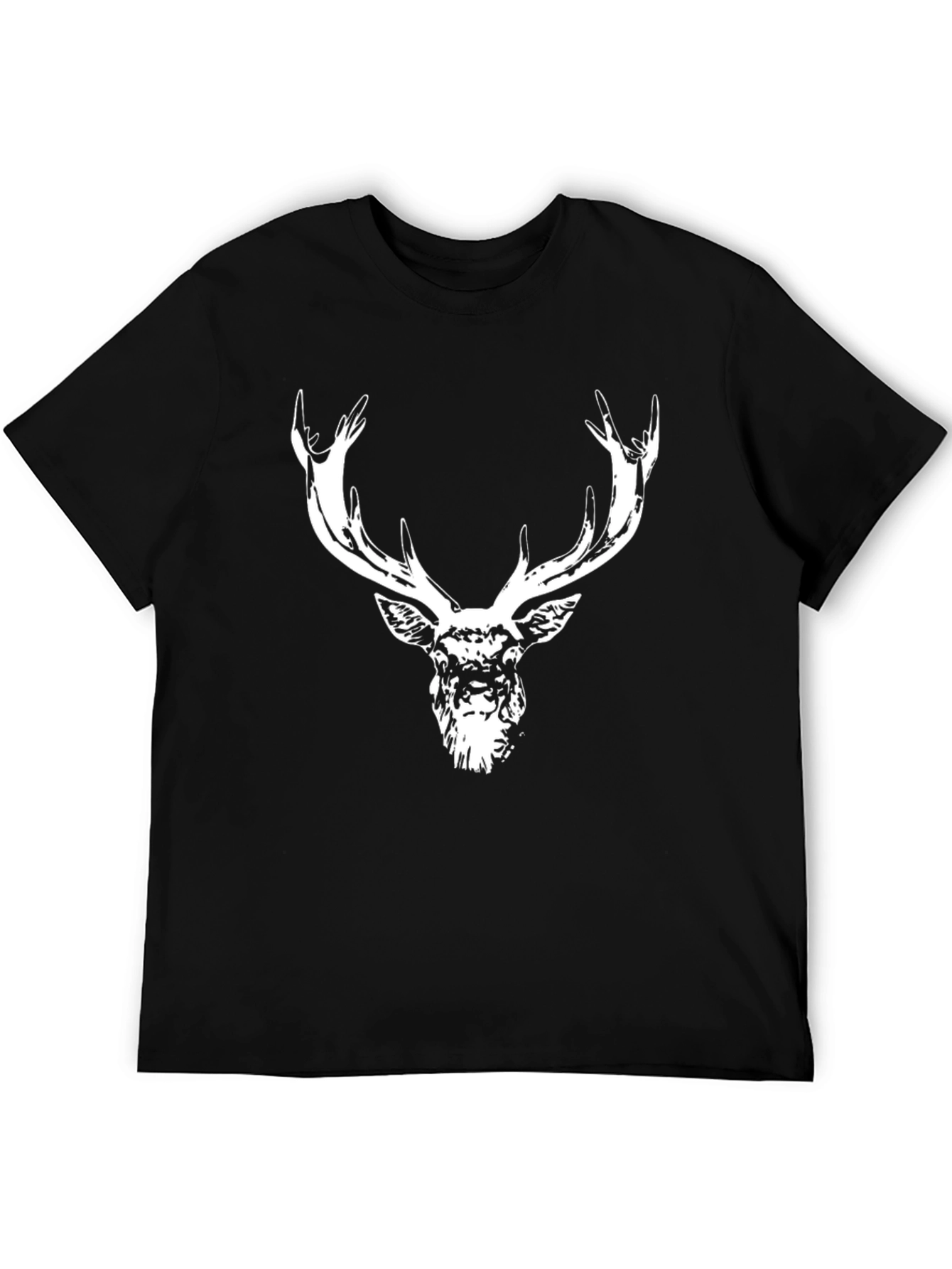 Deer Head Graphic Tee - Black Cotton Blend