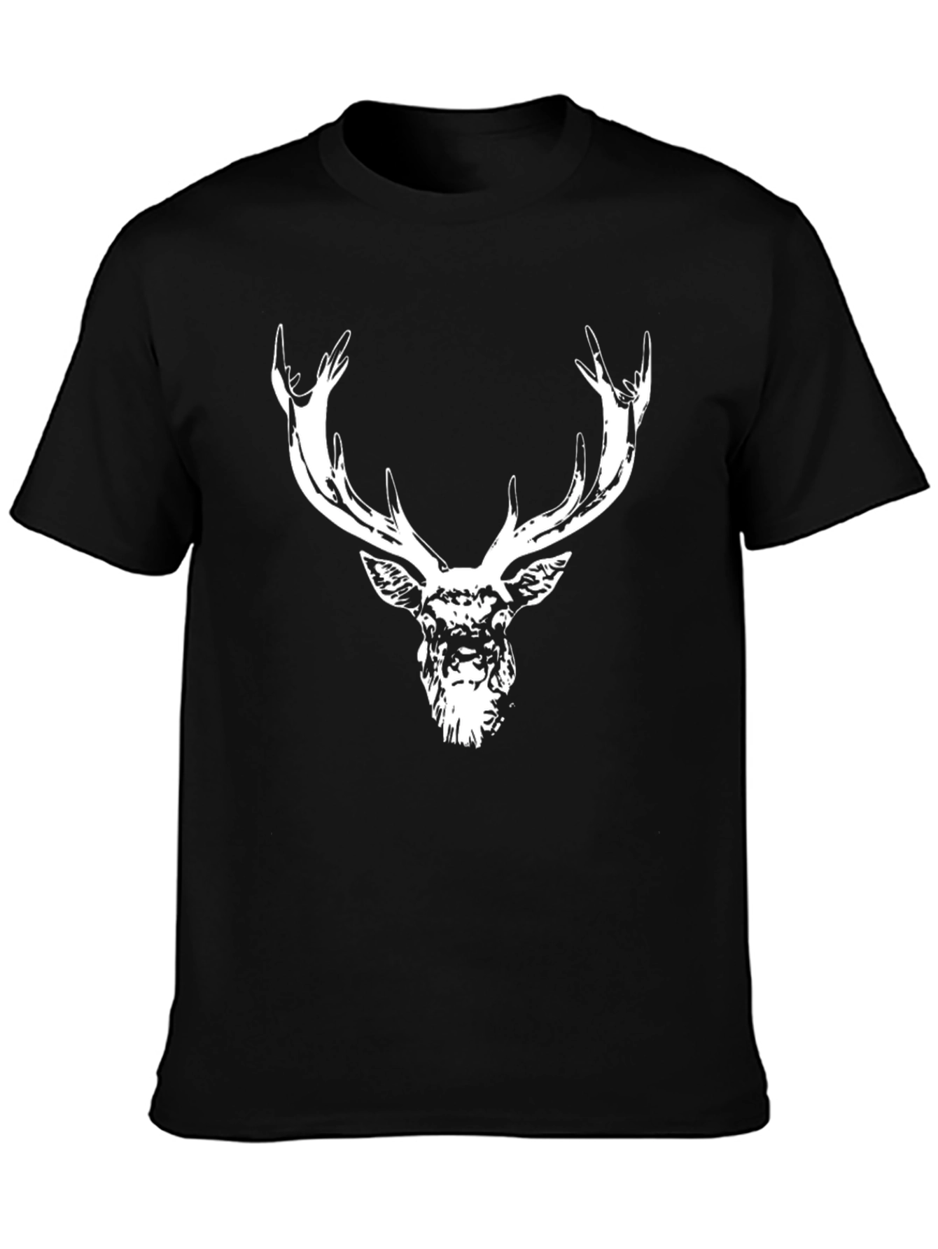 Deer Head Graphic Tee - Black Cotton Blend