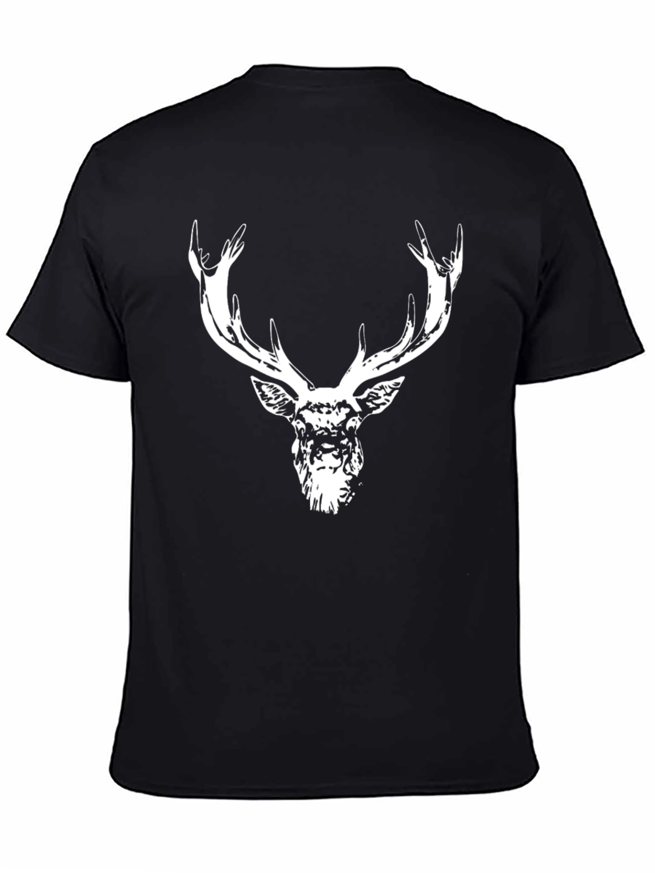 Deer Head Graphic Tee - Black Cotton Blend