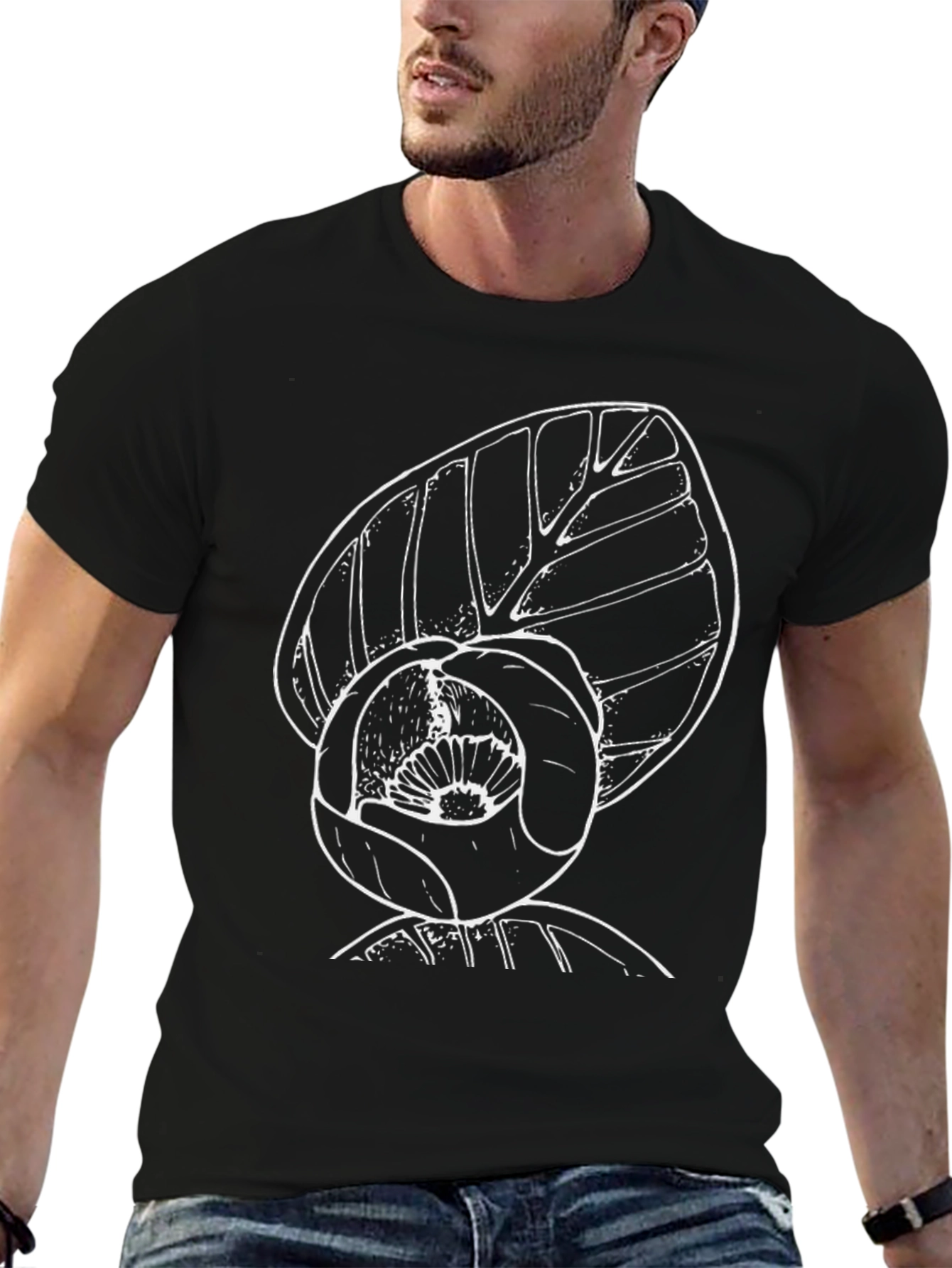 Black T-Shirt with White Floral Print