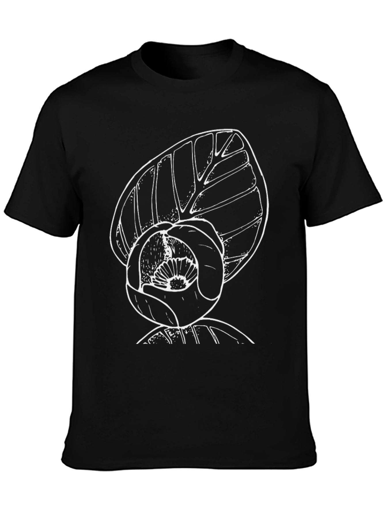 Black T-Shirt with White Floral Print